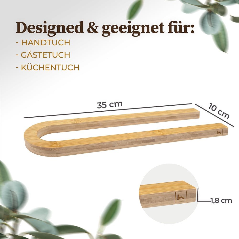 HENNEZ Handtuchhalter Handtuchstange ohne Bohren - Handtuchhalter Wand, Handtuchhalter Bad aus Bambus – Bild 4 von 5