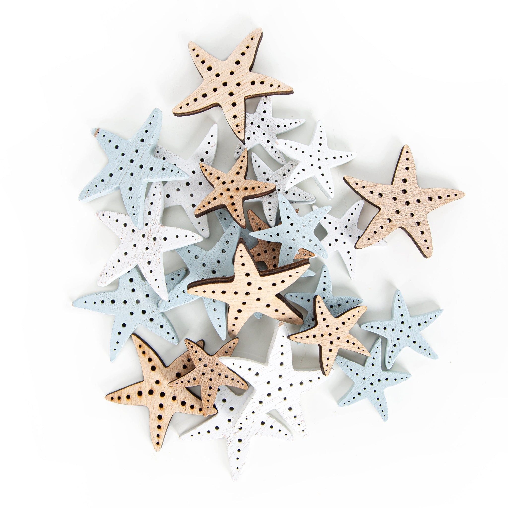Logbuch-Verlag Dekofigur Streudeko Set 24 Holz Seesterne weiß blau maritim 3-5 cm