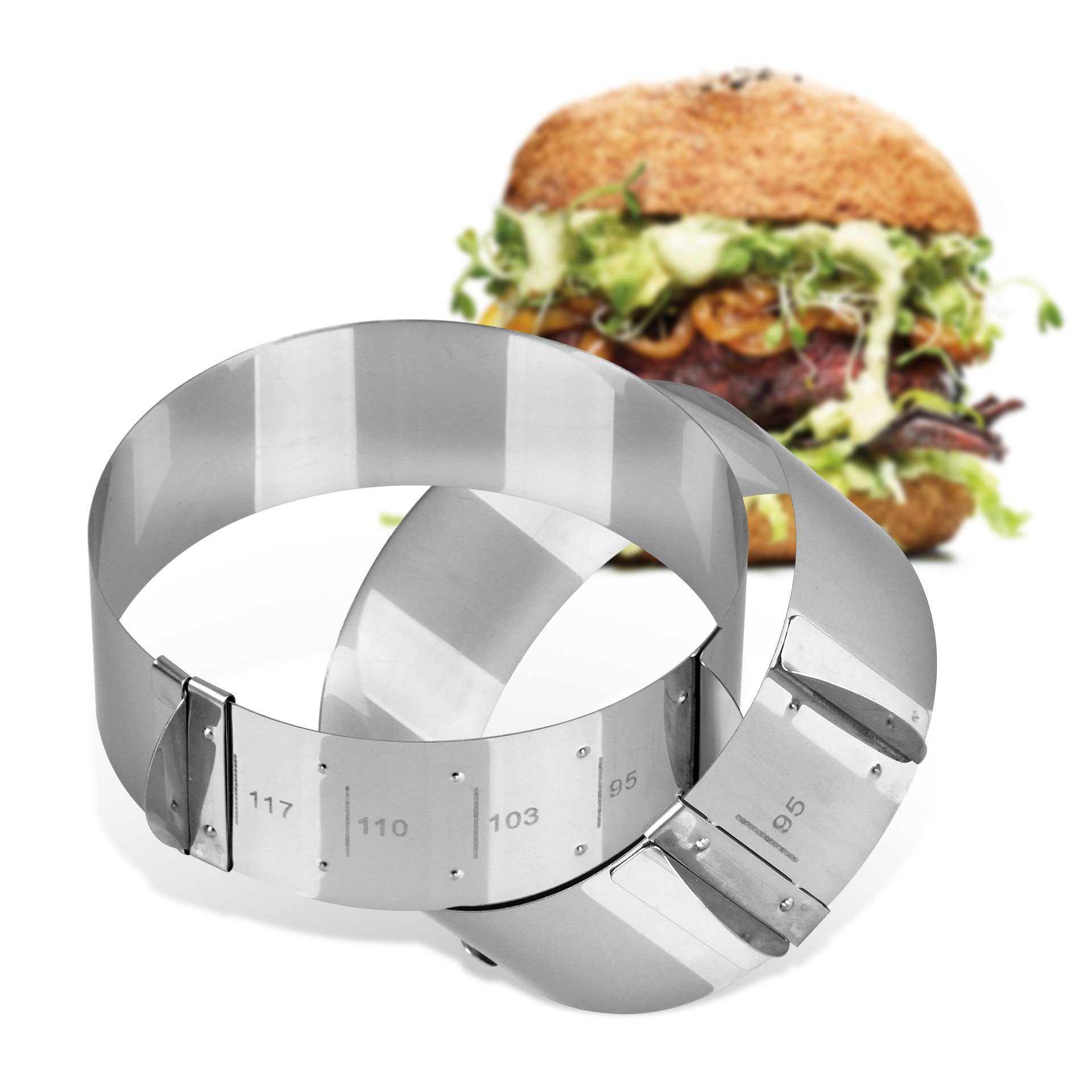 FMprofessional Speisering 2x Burgerringe für leckere Hamburger – verstellbar Ø 9 cm - 11,7 cm