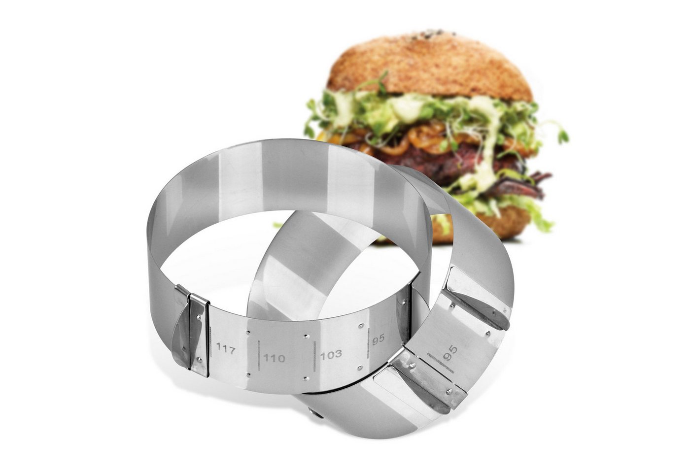FMprofessional Speisering 2x Burgerringe für leckere Hamburger – verstellbar Ø 9 cm - 11,7 cm