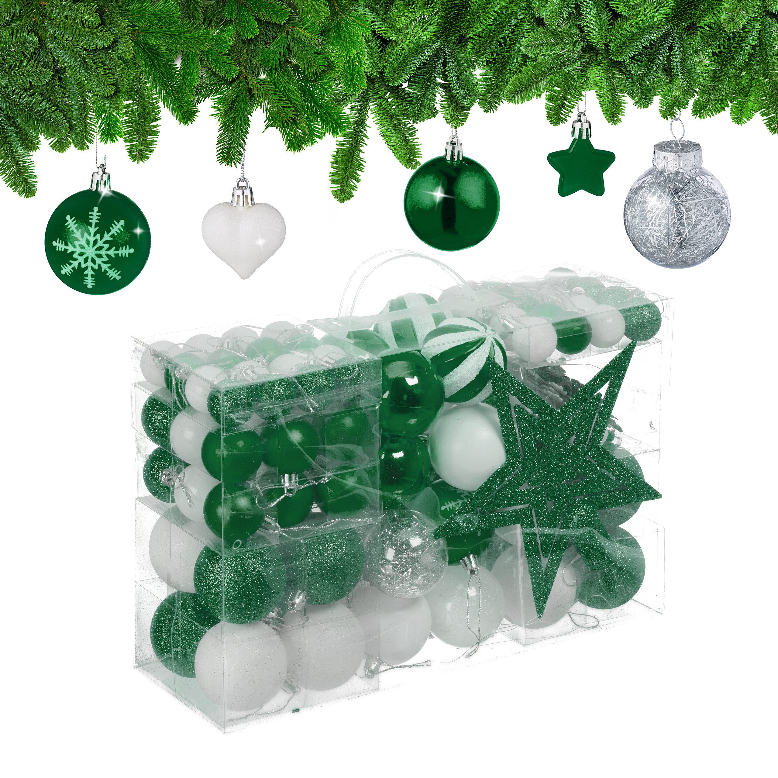 relaxdays Weihnachtsbaumkugel Weihnachtskugeln im 101er Set, Dunkelgrün