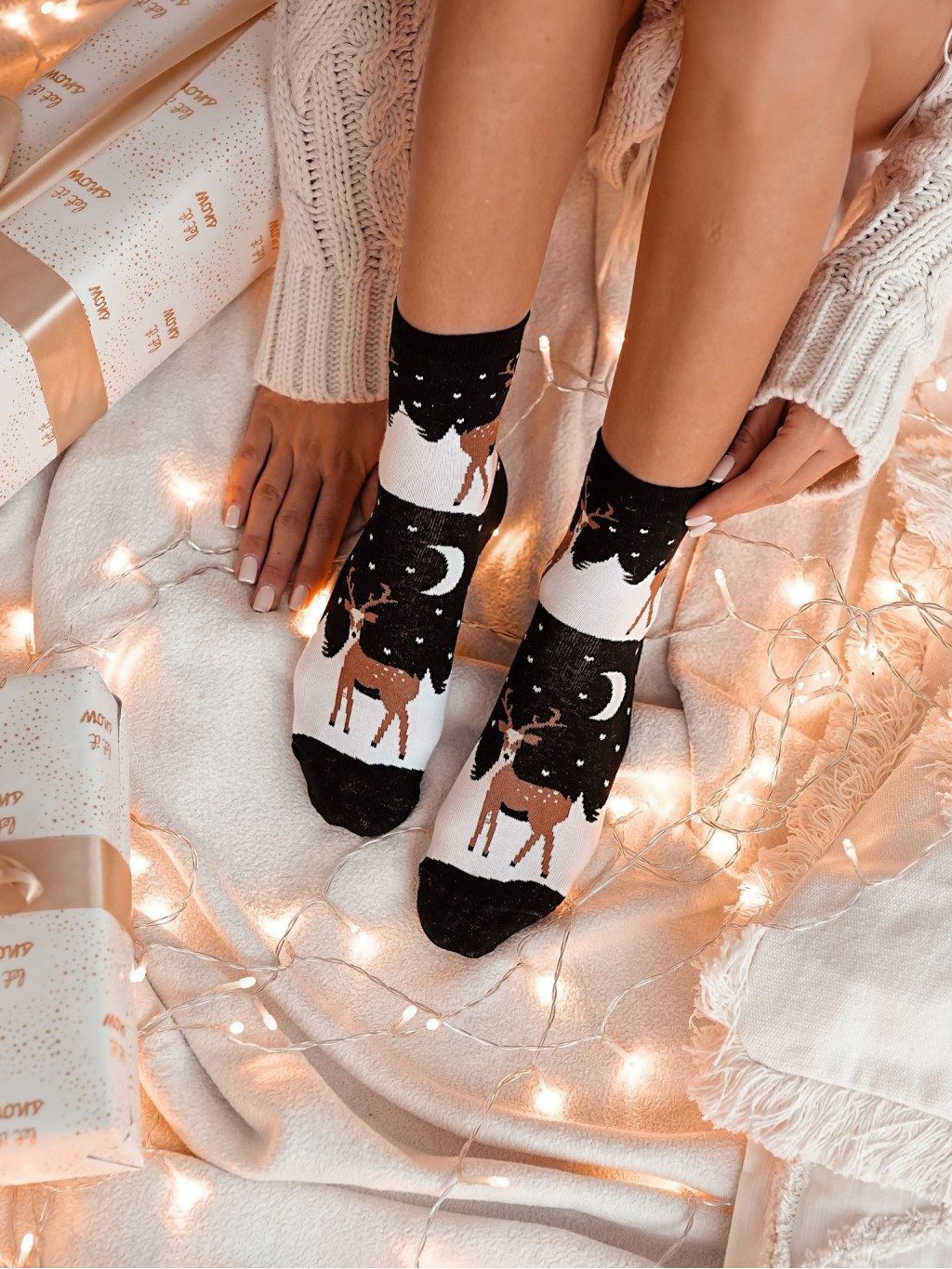 Socken 1 Paar stylische Socken 37/41 aus Baumwolle mit Rentiermuster