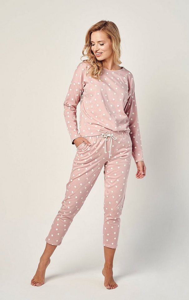 Mademoiselle Sommeil Capri-Pyjama 3/4-Schlafanzug mit langarm Oberteil in  altrosa mit Punkten (2 tlg)