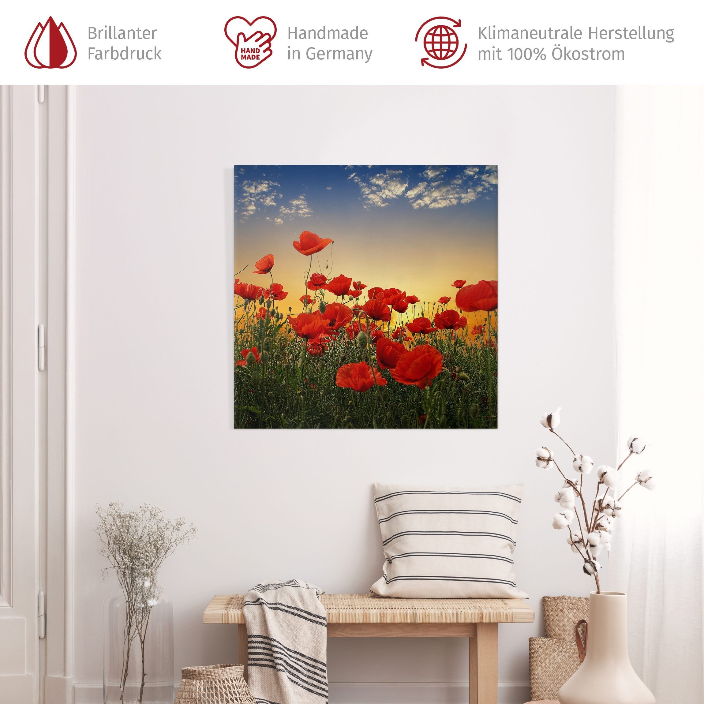 Bilderdepot24 Leinwandbild Blumen Modern Mohnblumenfeld Sonnenuntergang günstig online kaufen