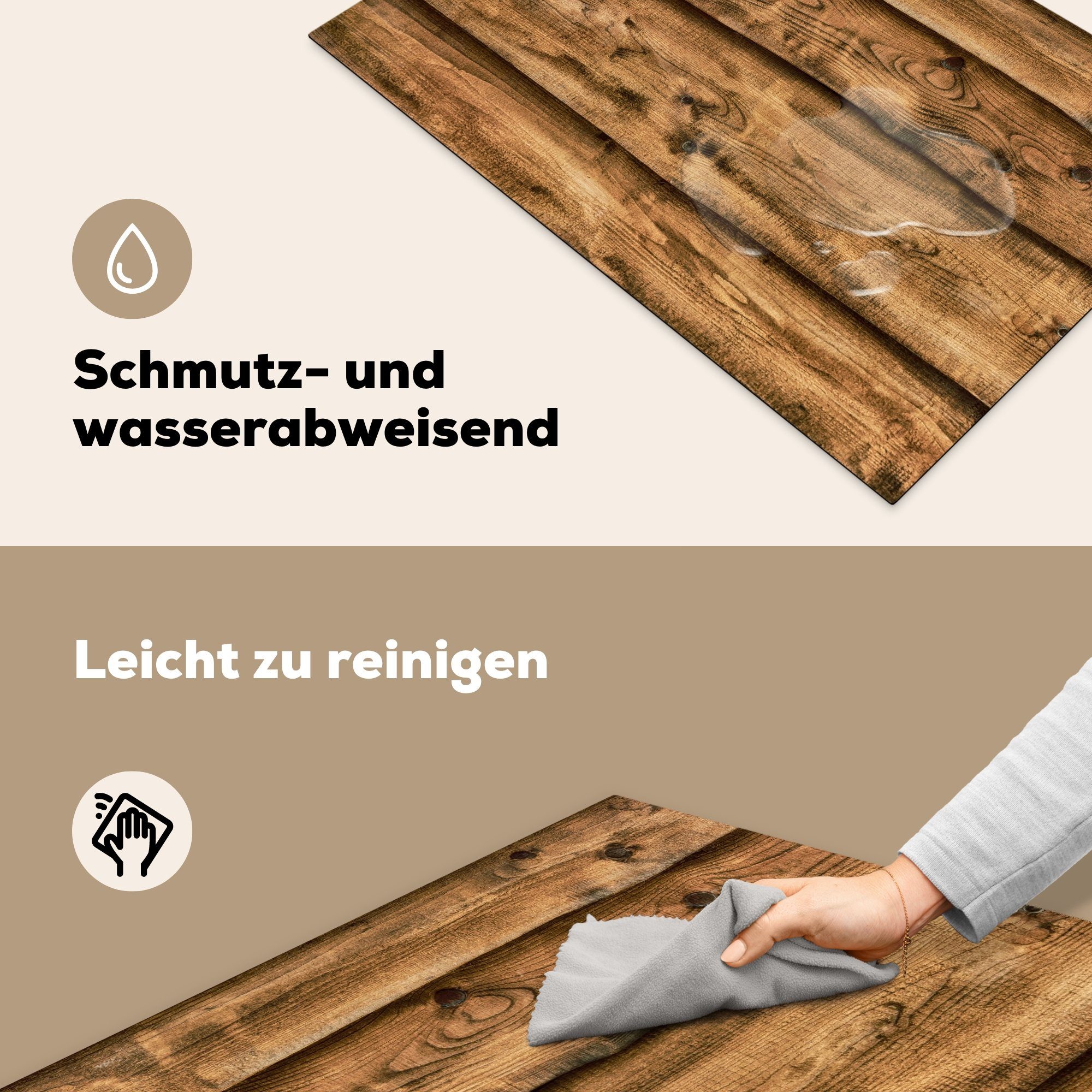 für cm, - Herdblende-/Abdeckplatte 81x52 Holz, küche, Schutz Vinyl, - Rustikal Induktionskochfeld MuchoWow Regale (1 die tlg), Ceranfeldabdeckung