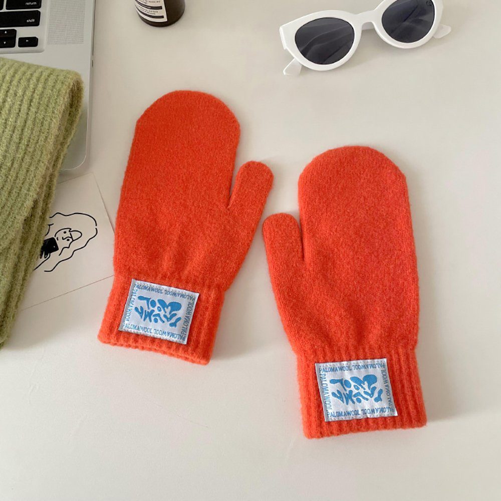 ZanMax Fäustlinge 1 Paar gestrickte Handschuhe Winter warme Handschuhe Orange
