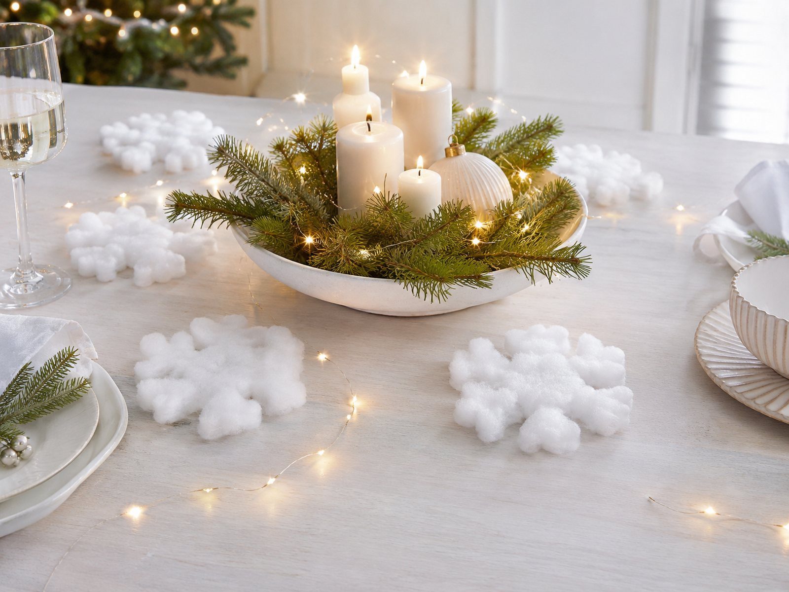 RIFFELMACHER & WEINBERGER Künstlicher Weihnachtsbaum Schneeflocke Schneewatte 4er Set, Weiß, 11x2 cm