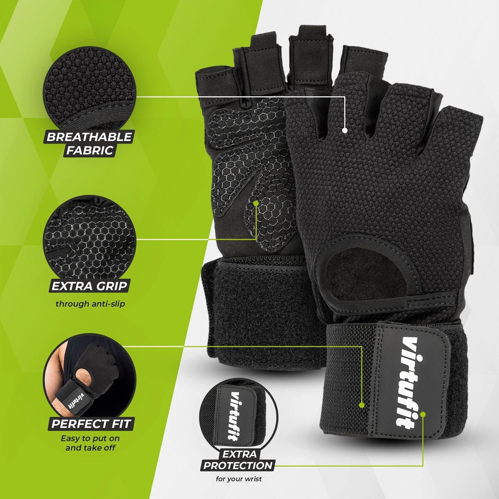 VirtuFit Trainingshandschuhe VirtuFit Fitnesshandschuhe Pro mit Handgelenkbandage, Größe L