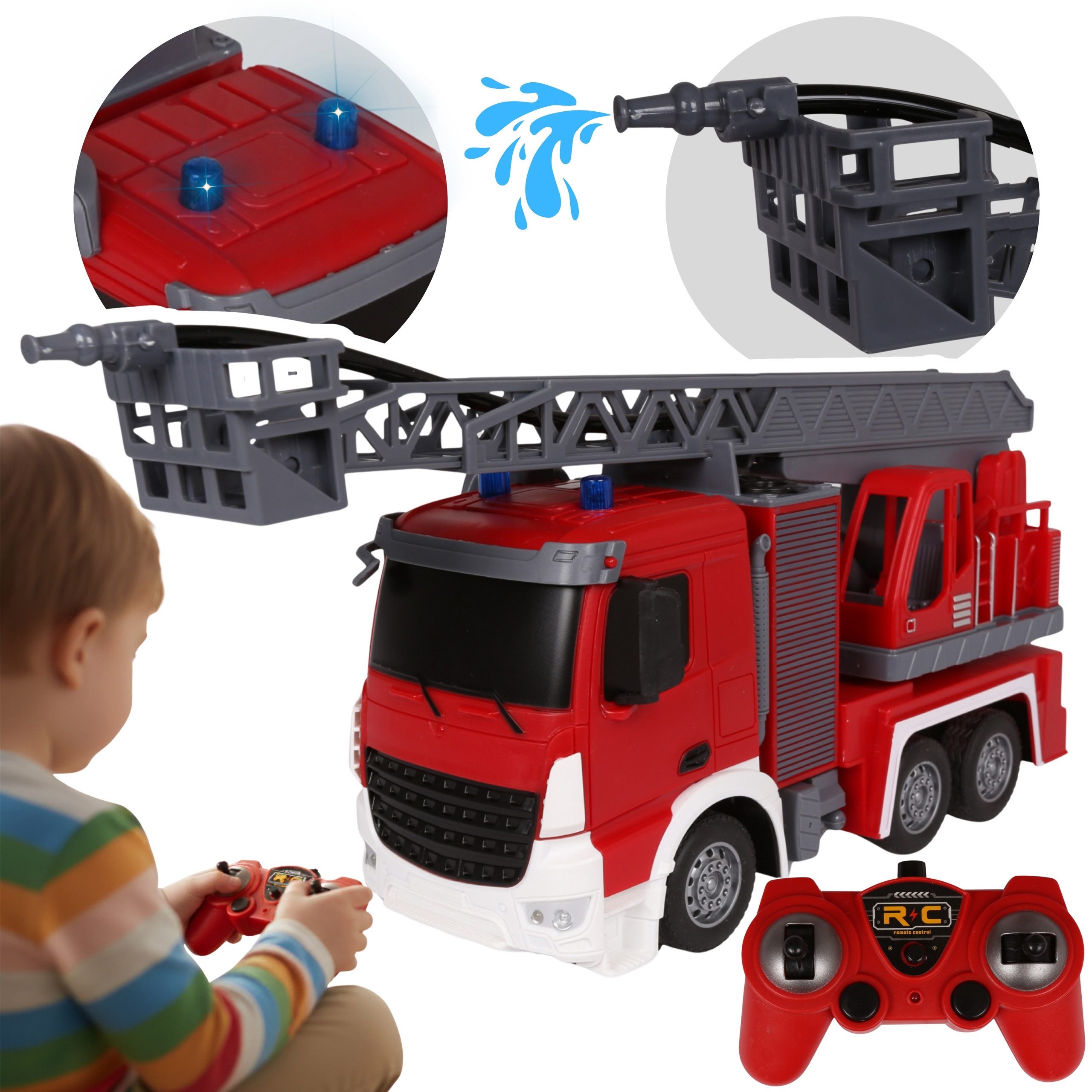 Sarcia.eu Spielzeug-Kran Ferngesteuerte FEUERWEHR mit Fernbedienung 1:24, Feuerwehrauto