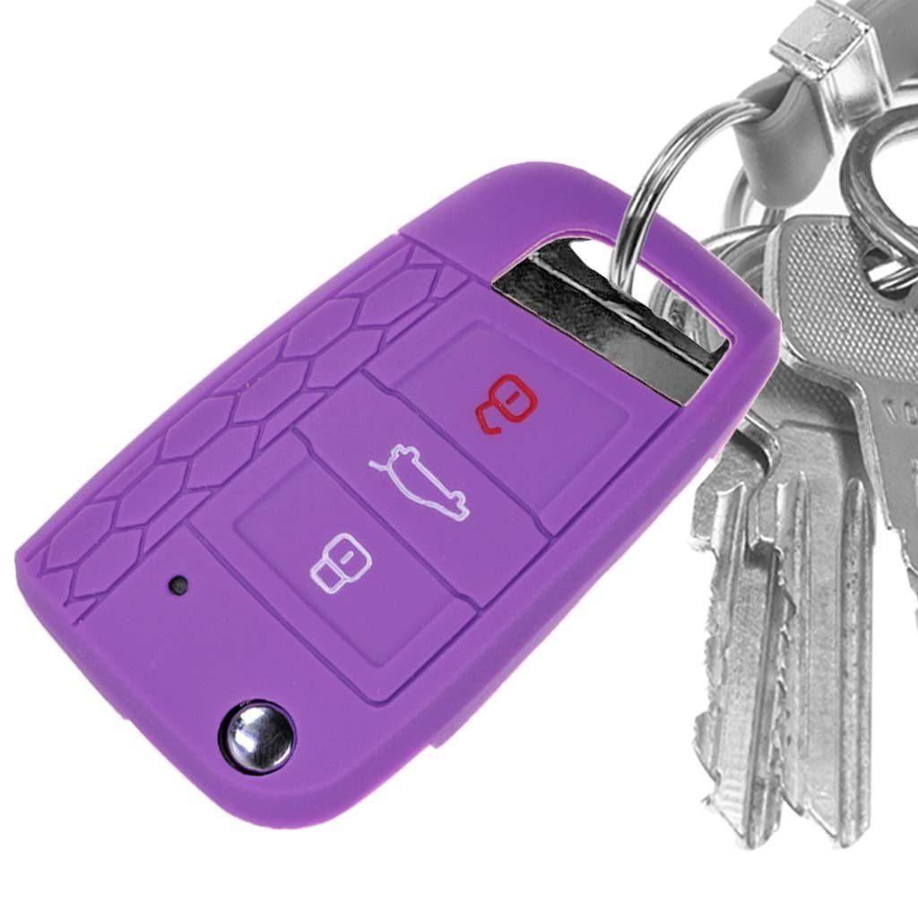 VW Softcase 3 Polo für Lila, Schutzhülle GTE GTD Golf Schlüsseltasche VII R Tasten GTI 7 Silikon Klappschlüssel Autoschlüssel mt-key