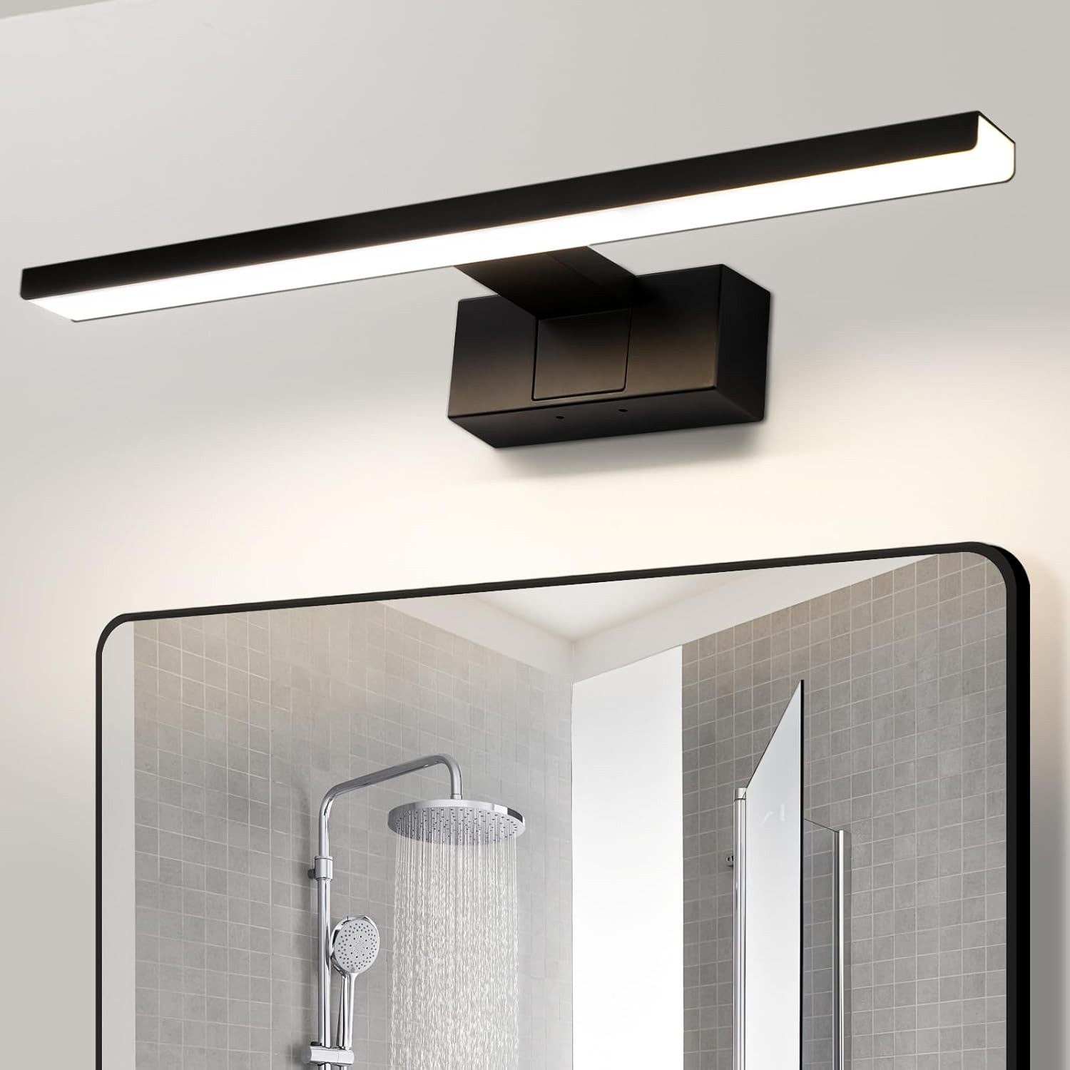 ZMH LED Spiegelleuchte Schwarz 30/40/60CM Neutralweiß Wandlampe für Keller, Multifunktion, LED fest integriert, 4000k, Einfach zu installieren, Augenschutz