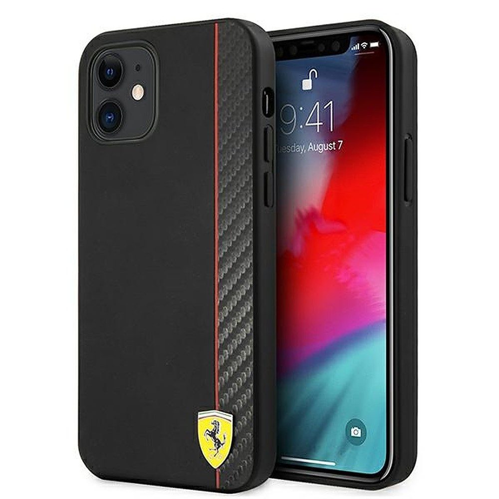 Ferrari Handyhülle Schutzhülle Rückschale Rennsportdesign 5,4 Zoll, Carbonoptik, Hartschale, Kunstleder, Zierstreifen