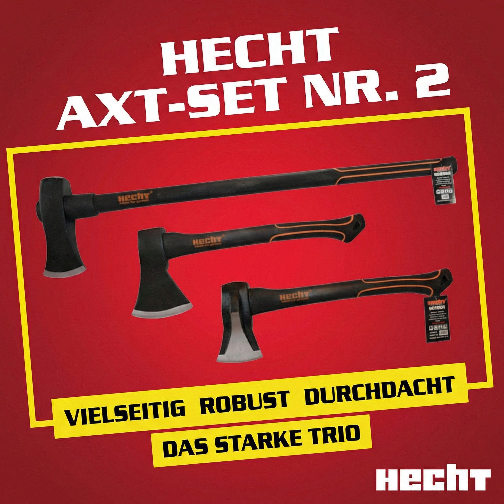 Hecht Axt 40cm Beil 40cm Spaltbeil 85cm Spaltaxt Set, (3-St), Fiberglaskern, mit Gummischutzlippe