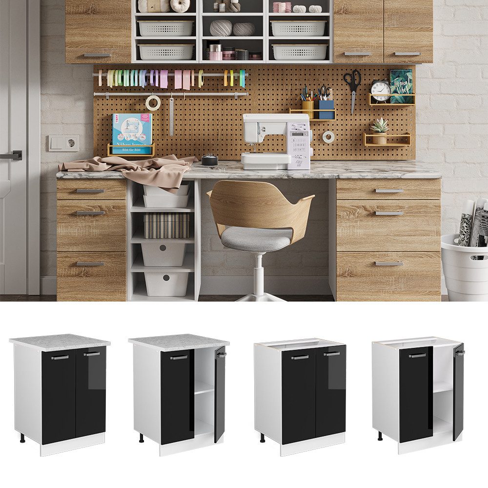 Vicco Schranksystem R-Line, Schwarz Hochglanz/Weiß, 60 günstig online kaufen