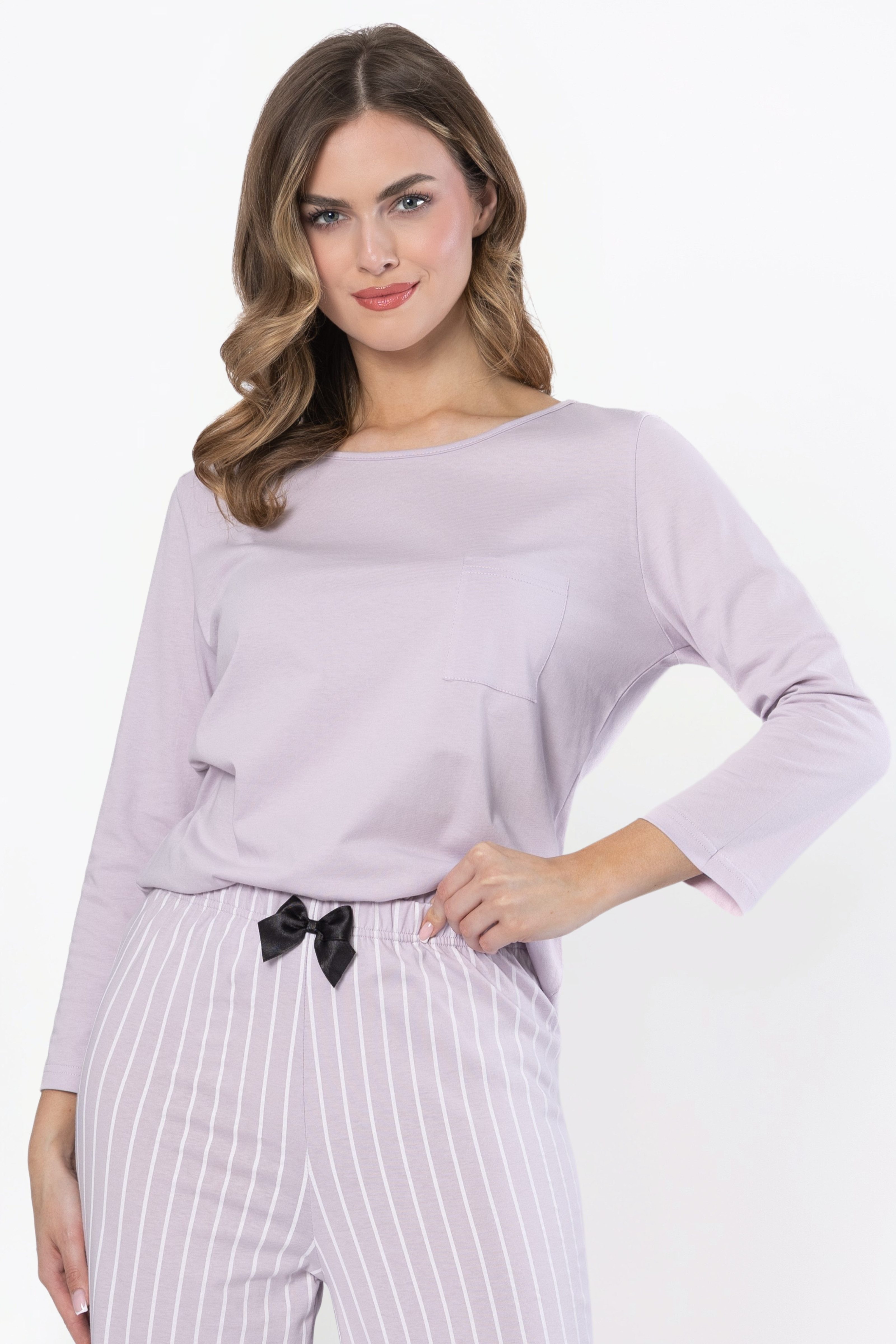 COOLISMO NIGHTWEAR Pyjama klassischen Damen Schlafanzug-Set, 3/4-Arm-Shirt & lange Hose (Set, 2 tlg) mit Streifen-Design, 100% Baumwolle