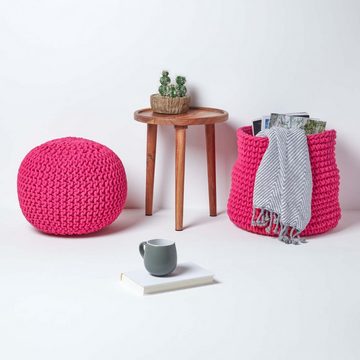 Homescapes Pouf Runder Strickpouf 100% Baumwolle, pink
