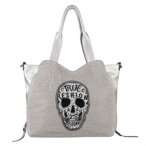 ITALYSHOP24 Schultertasche Damen XXL Totenkopf Shopper Tasche, Skull Optik, als Handtasche & Schultertasche tragbar