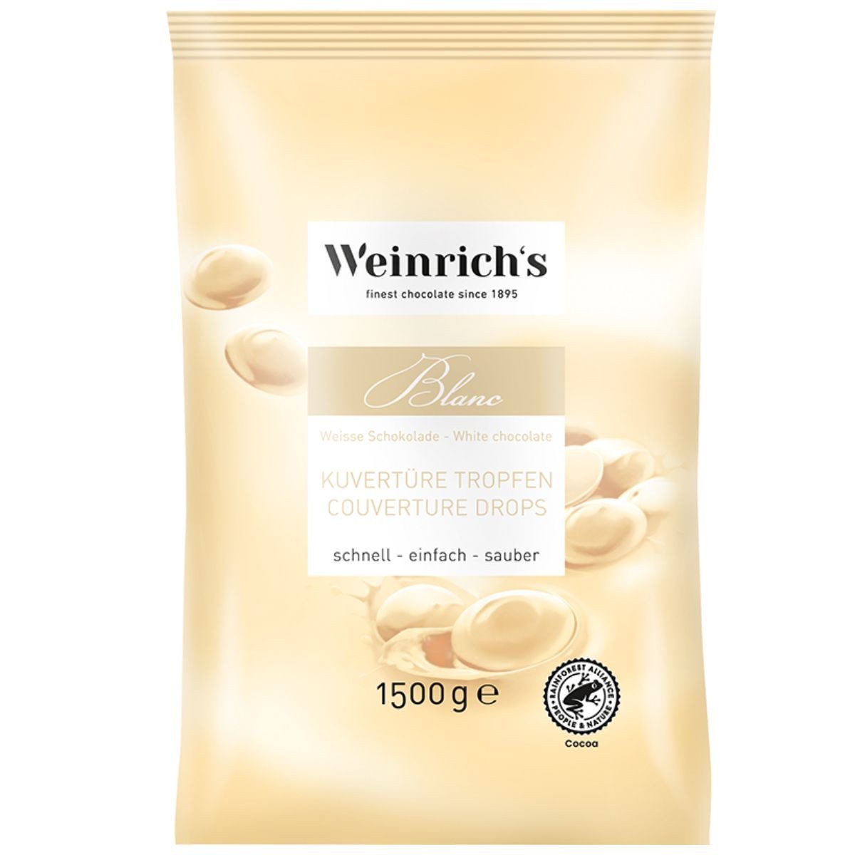 Weinrich's Schokolade Weinrichs 1895 Weiße Kuvertüre Tropfen 1,5 kg – cremig & zart, 1500 g
