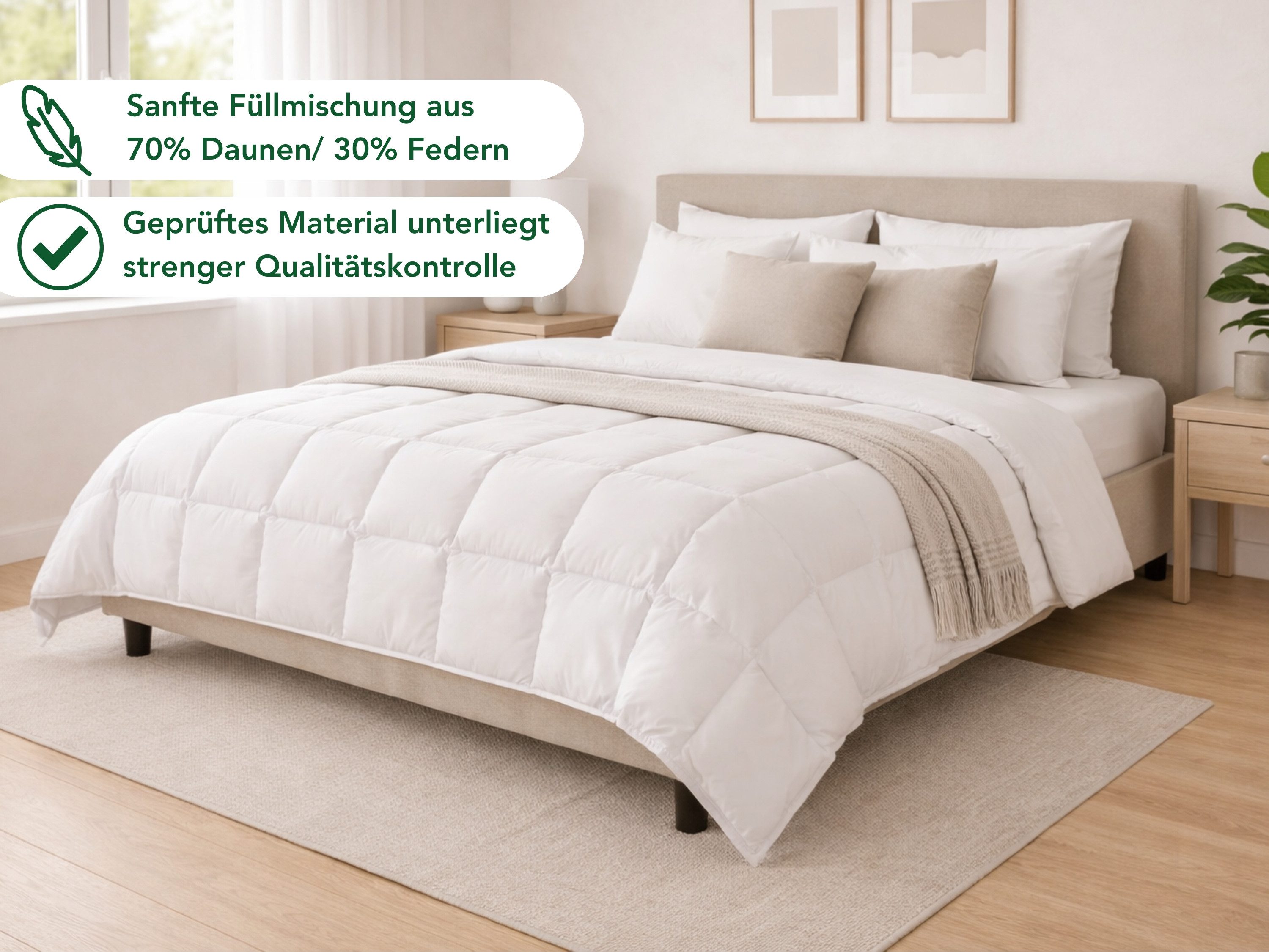 Dreamstar Daunenbettdecke Federbettdecke für Sommer oder Winter, Ganzjahresdecke, atmungsaktiv, Füllung: 70% Daunen, 30% Federn, Decke 135x200cm und 155x220cm,  – Bild 4 von 5