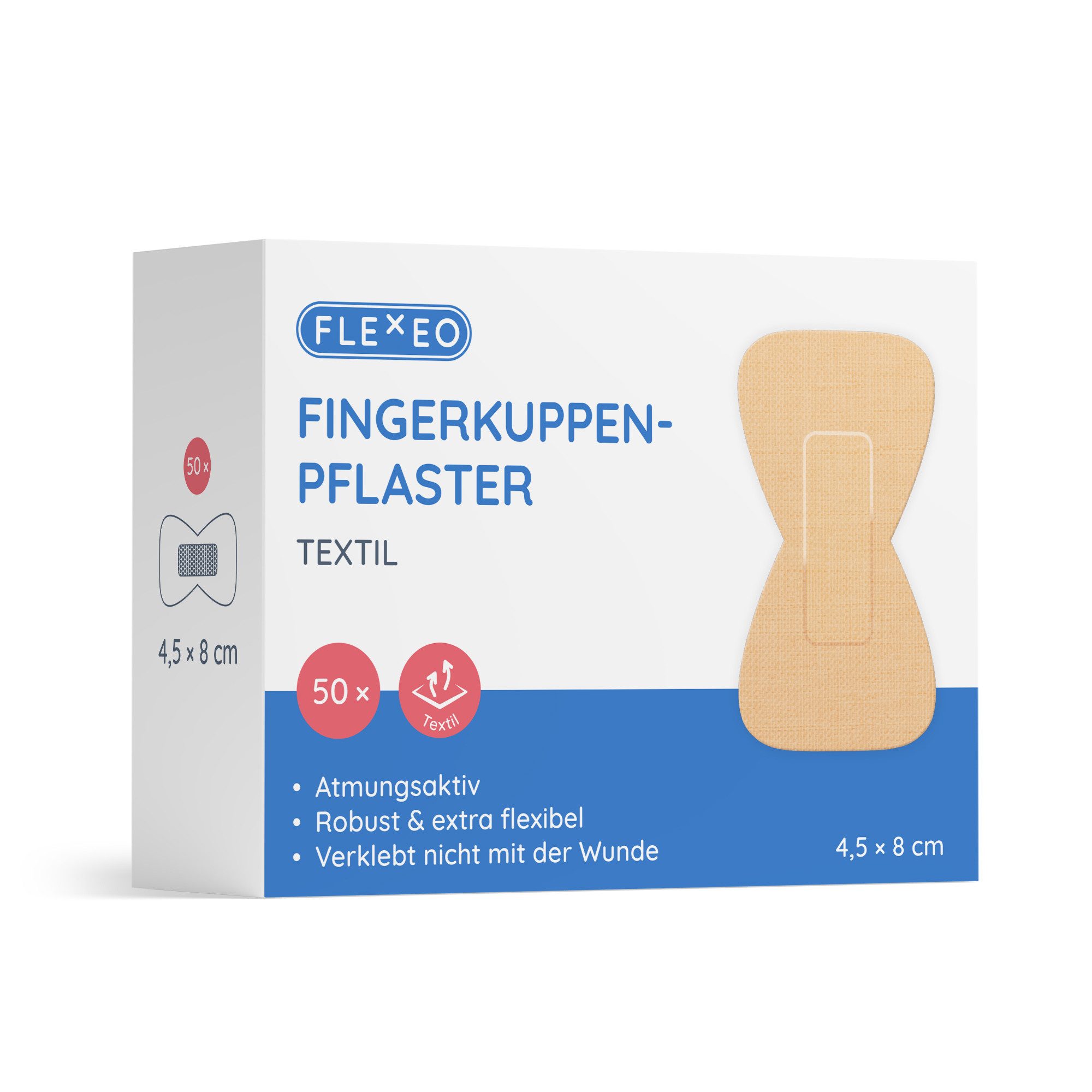 FLEXEO Wundpflaster Fingerkuppenpflaster (50 St), Textil beige, 4,5x8cm