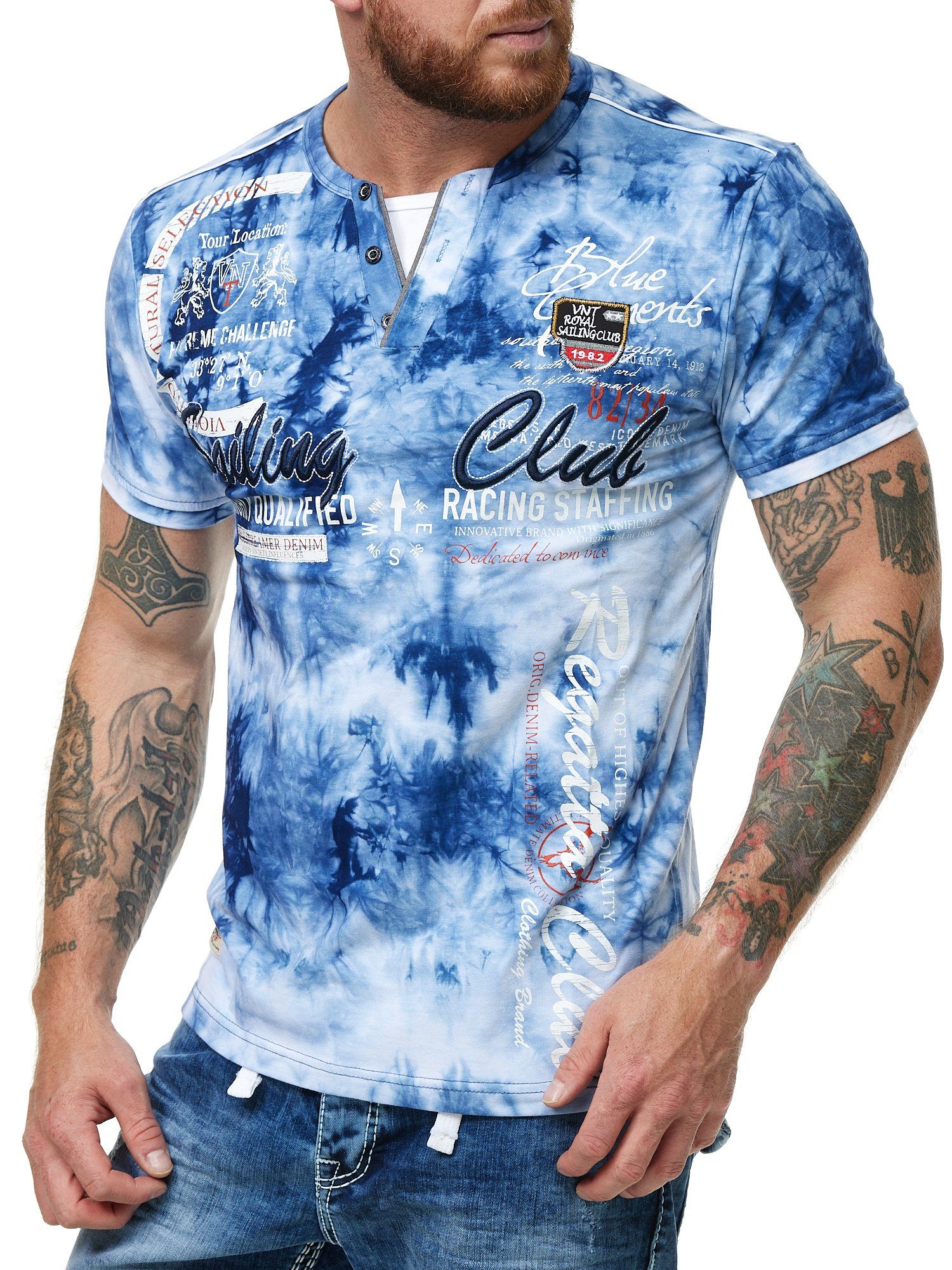 L.gonline Kurzarmshirt Herren T-Shirt mit Knopfleiste, Verwaschen kurzarm m günstig online kaufen