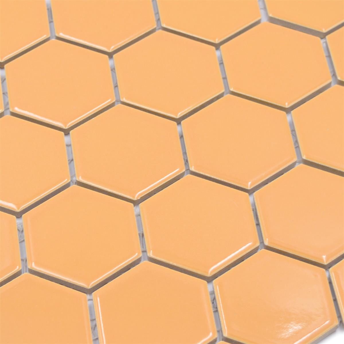 Mosafil Mosaikfliesen Keramikmosaik Fliesen Salomon Hexagon H51, Keramik 28.100x32.500, orange-ocker, Verlegefertig auf ein Netz geklebt - Frostsicher - Wasserfest