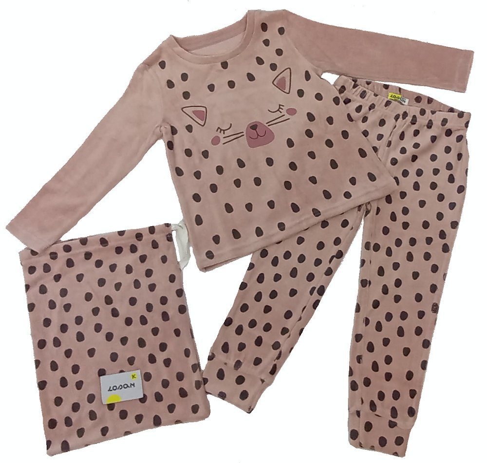 LOSAN Pyjama Losan Katze Mädchen pink Light Pyjama lang Punkte tlg) (3 Samt Schlafanzug