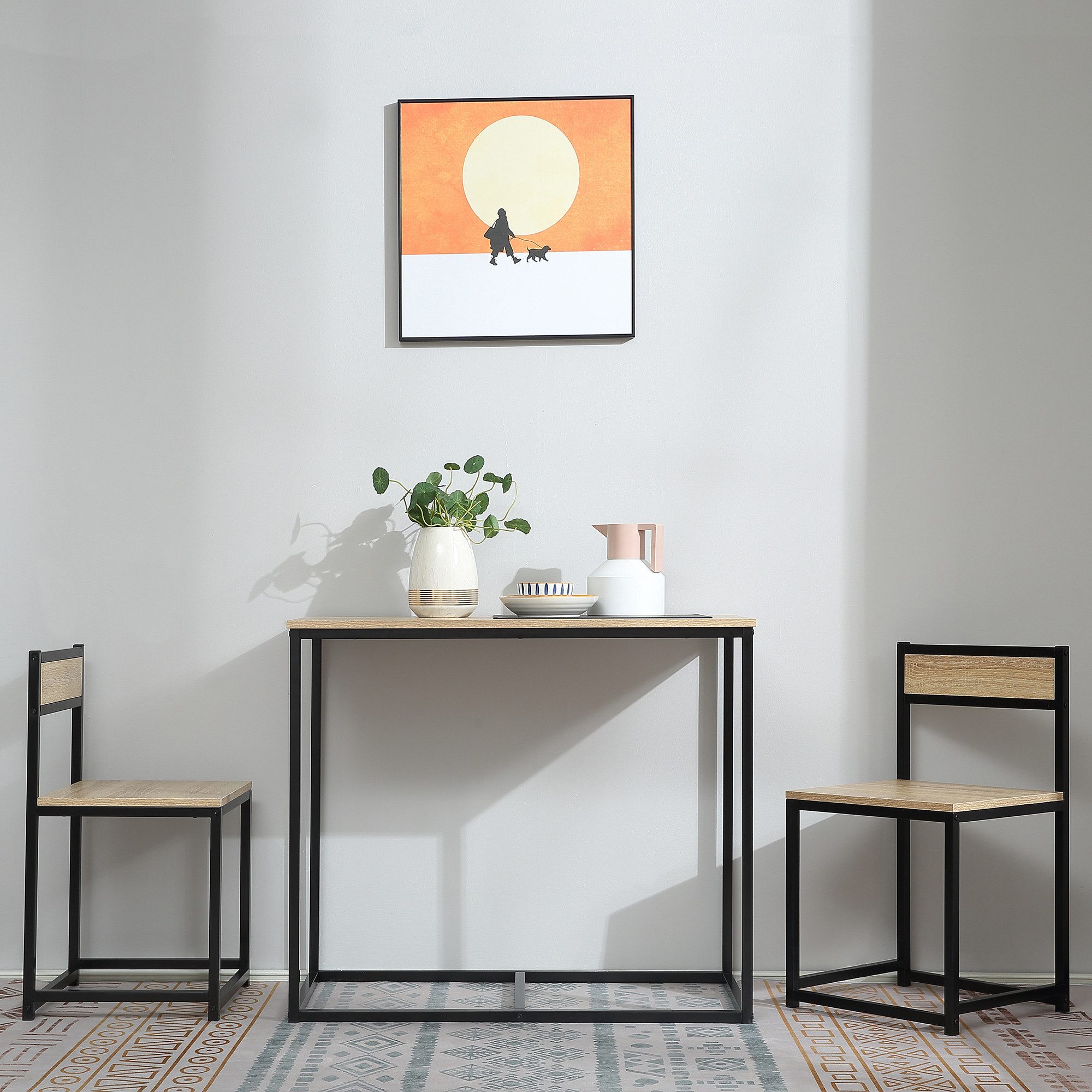 HOMCOM Essgruppe Esstisch mit 2 Stühlen für 2 Personen, (Esszimmergruppe, 3-tlg., Küchentisch-Set), für kleine Räume, Küche, Wohnzimmer, Eiche