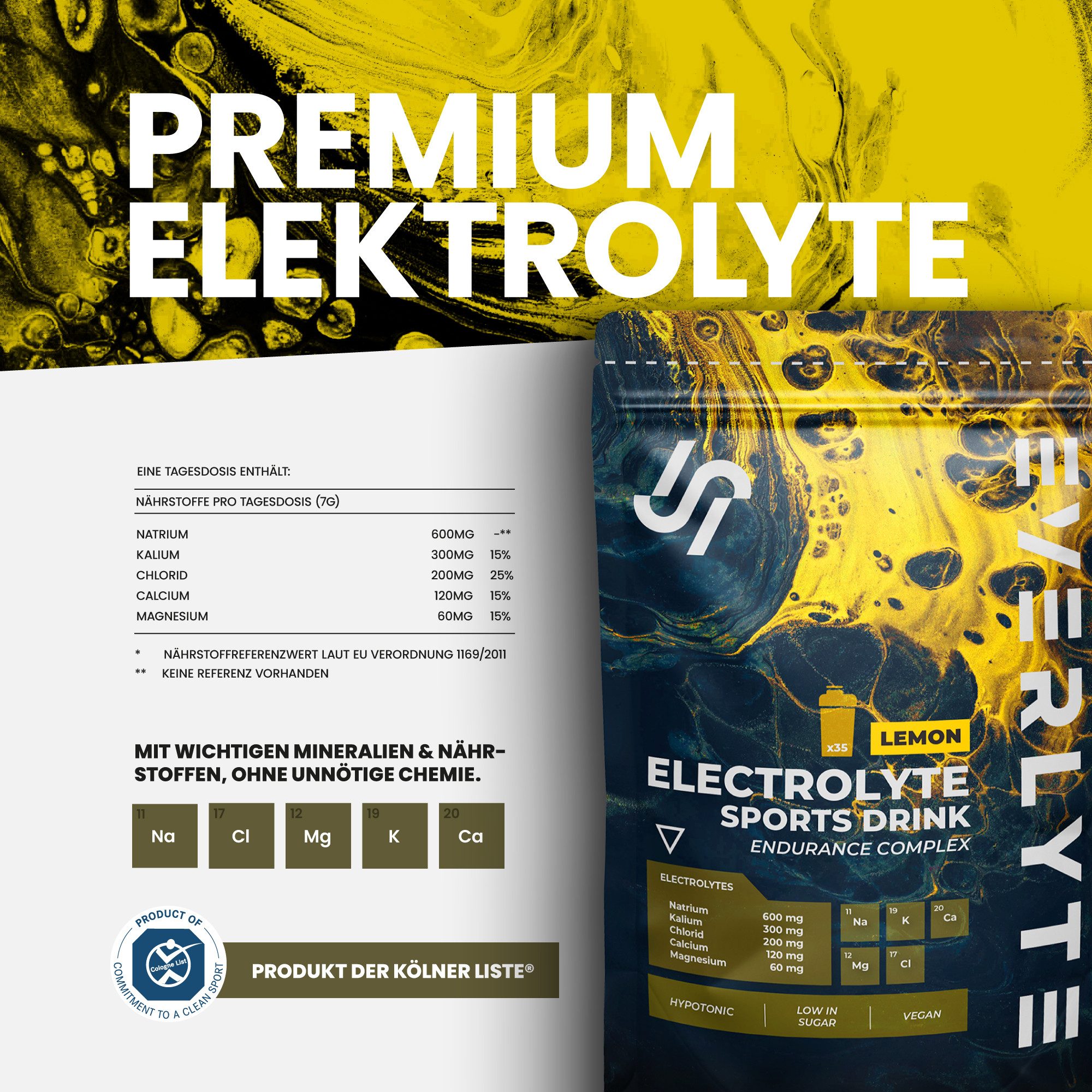 Everlyte Premium Elektrolyte Pulver Vegan Zuckerarm Zitrone Hydration Pulver, 245 g