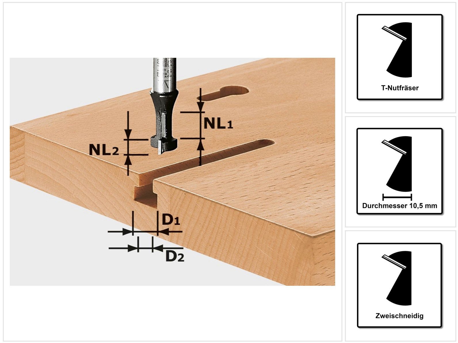 Nutfräser T-Nutfräser HW S8 D10,5/NL13 10,5 x 13 mm 8 mm Schaft (491035)