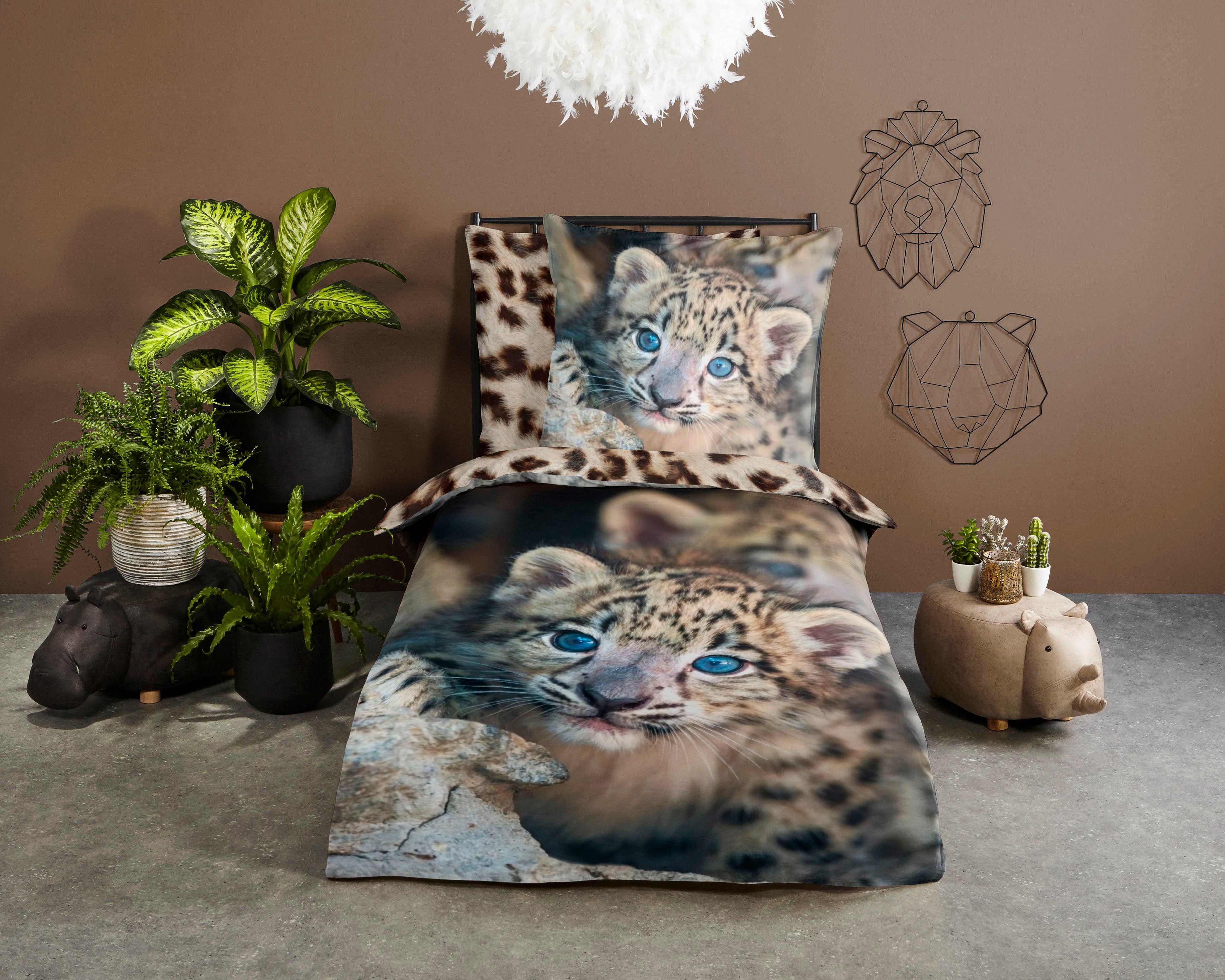 PURE luxury collection Kinderbettwäsche Mascha, Microfaser, 2 teilig, Mikrofaser, 135x200, Pflegeleicht, Reißverschluss, Wende Kind, Leopard – Bild 2 von 5