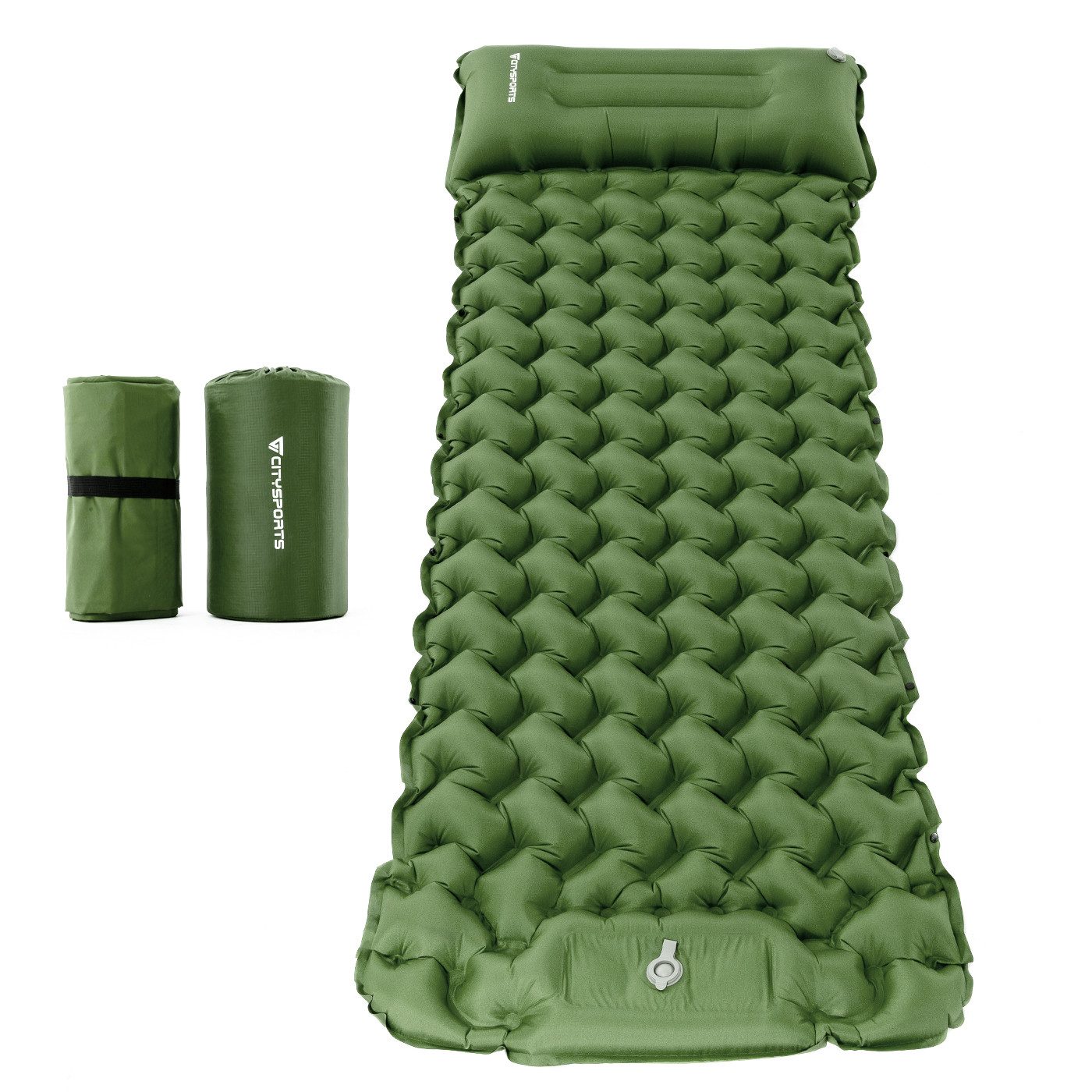 CITYSPORTS Isomatte Selbstaufblasende Camping Isomatte, aufblasbare Luftmatratze Camping, mit Kissen,Fußpumpe,Outdoor Schlafmatte für Zelt SUV Reisen