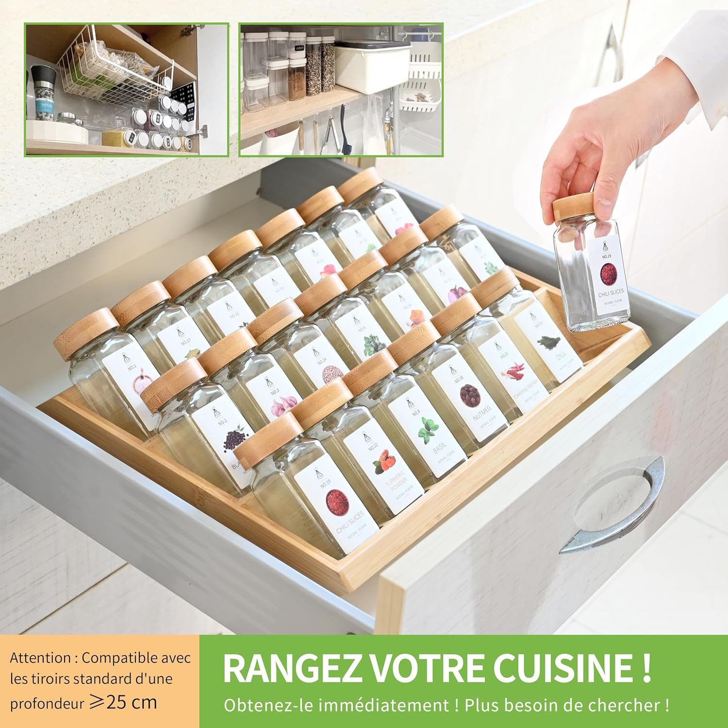 KingLux Gewürzbehälter Gewürzgläser Set mit 21x120ml Bambusregal eckig gewürzgläser glas, (21-tlg) – Bild 4 von 5