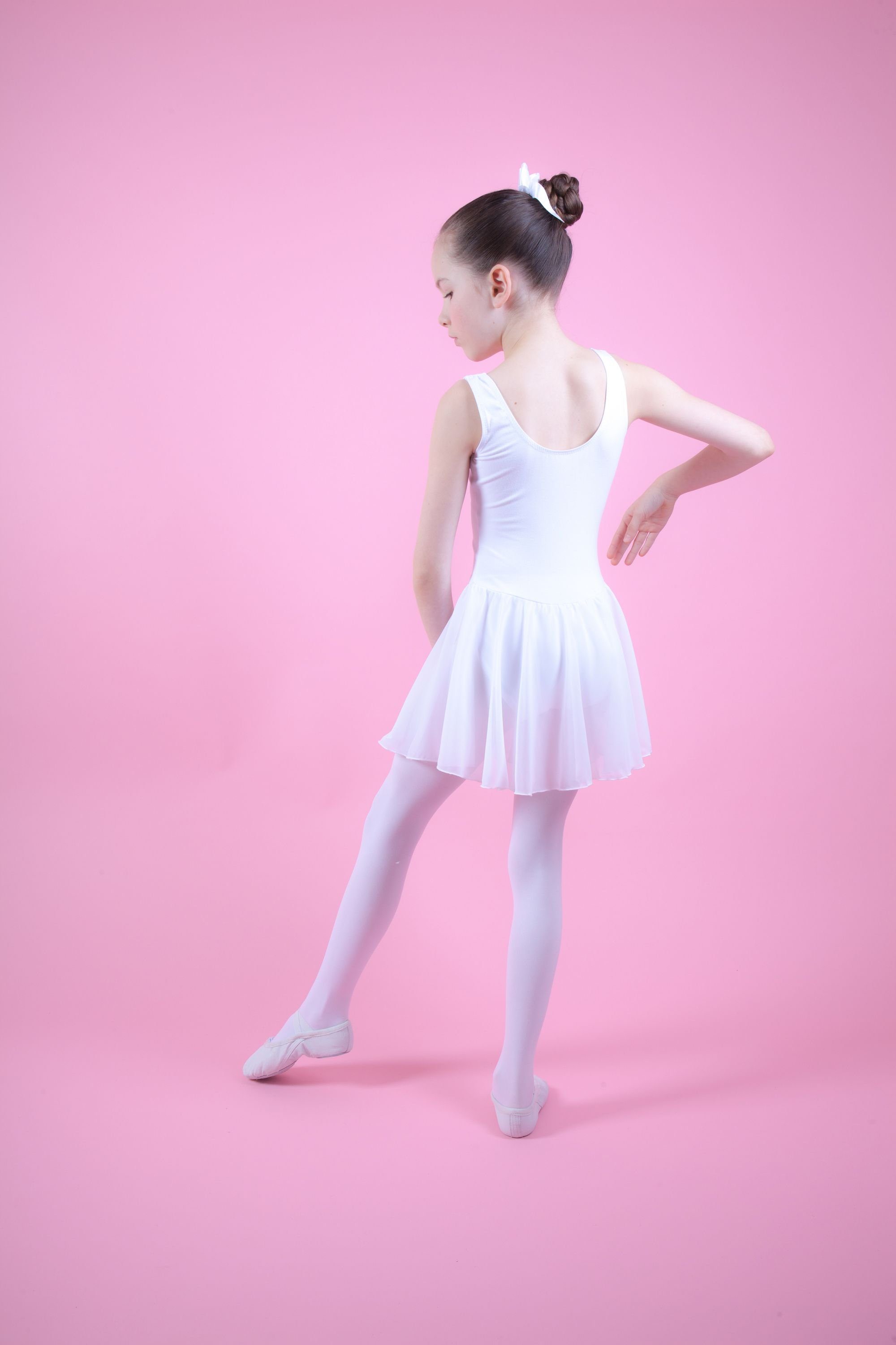 tanzmuster Chiffonkleid Ballett für weiß aus Mädchen weichem wunderbar Baumwollmaterial Ballettkleid Minnie mit Chiffon Trikot Röckchen