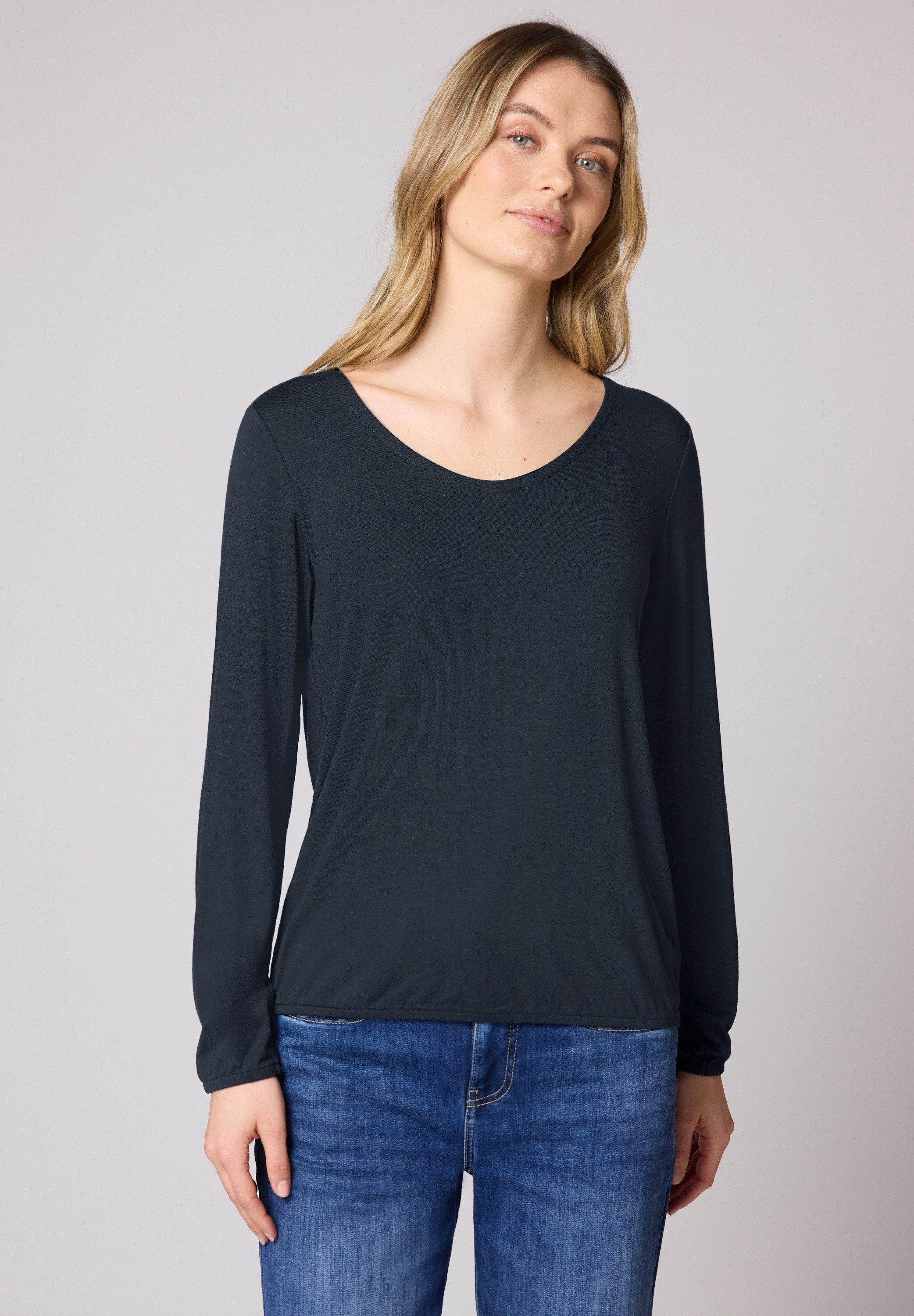 STREET ONE Langarmshirt mit abgerundetem V-Ausschnitt günstig online kaufen