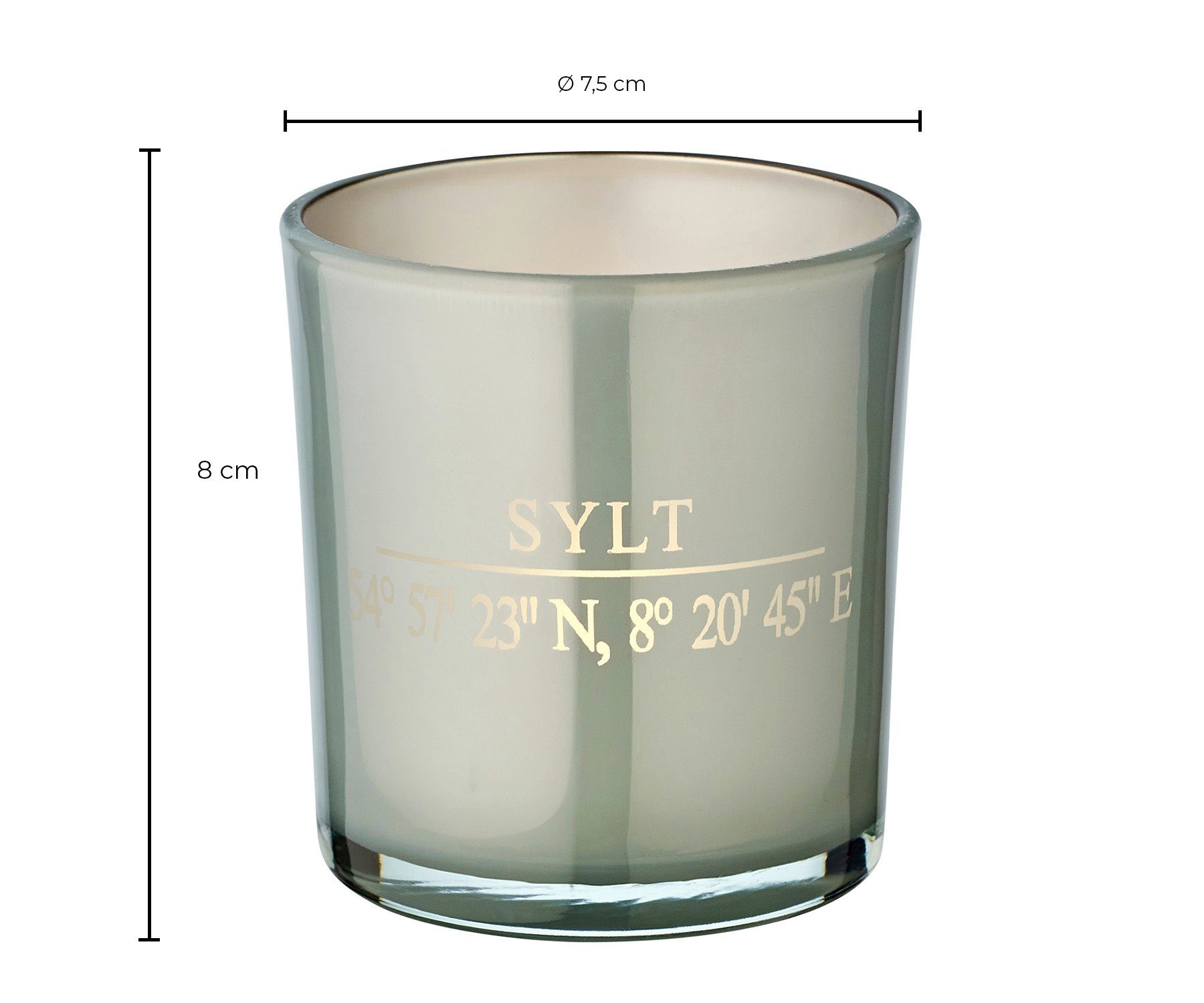 EDZARD Windlicht 8 edler cm Sylt (2er, 7,5 Ø für Grau-Optik, Sylt-Motiv Kerzenglas Teelichter, Teelichtglas in Windlicht, cm, mit Höhe Set)