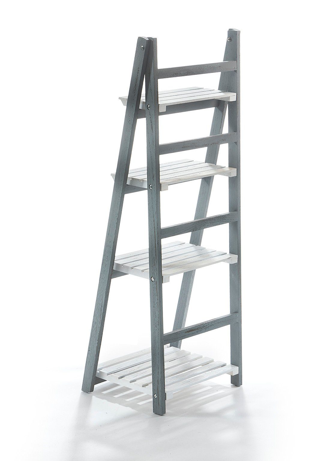 Kobolo Regal Leiterregal im Used Look - WHITE GREY - 4 Böden - Weiß-Grau günstig online kaufen