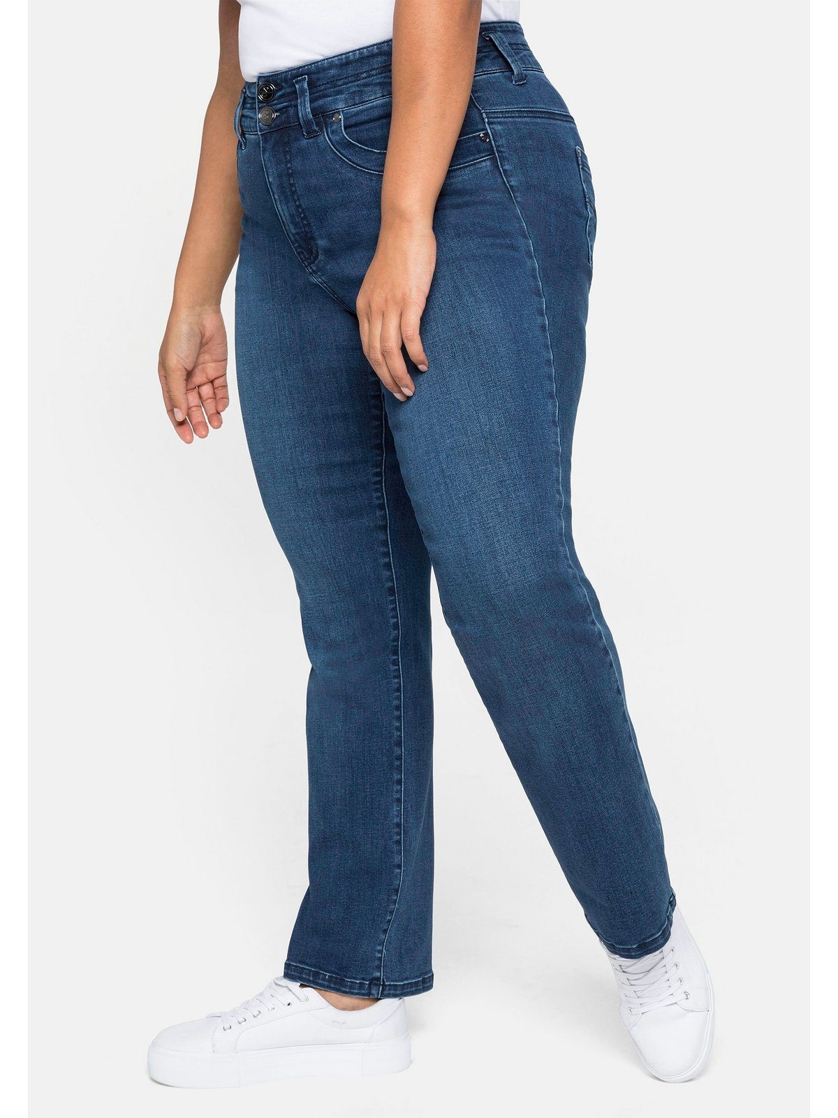 eine und Größen für Sheego MANUELA schmale kräftige Taille Oberschenkel Gerade Jeans Große