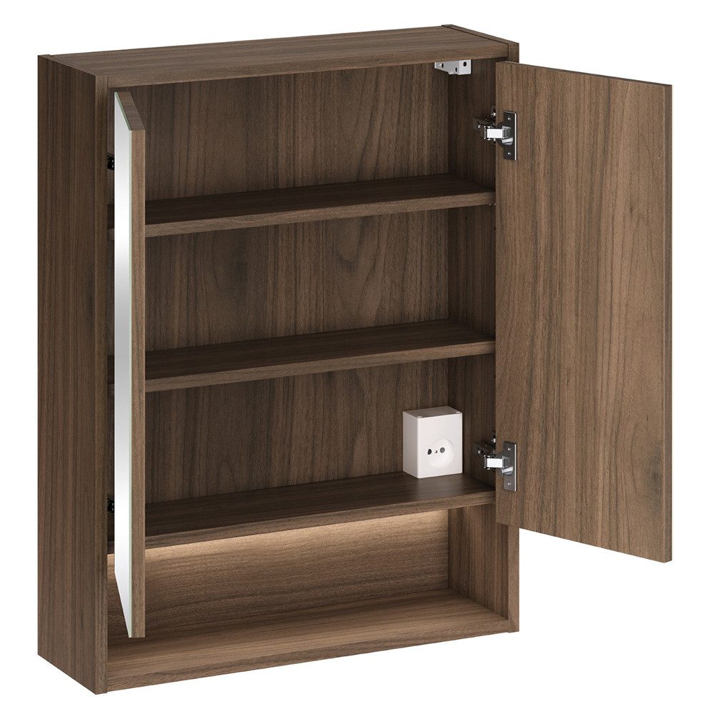 Lomadox Spiegelschrank VERZUOLO-56-WALNUT 60 cm breit in Walnuss, 2-türig, inkl. LED-Beleuchtung