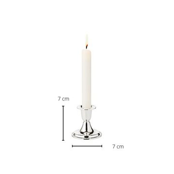 EDZARD Kerzenleuchter Perla, Kerzenständer mit Silber-Optik, Kerzenhalter für Stabkerzen, versilbert und anlaufgeschützt, Höhe 7 cm