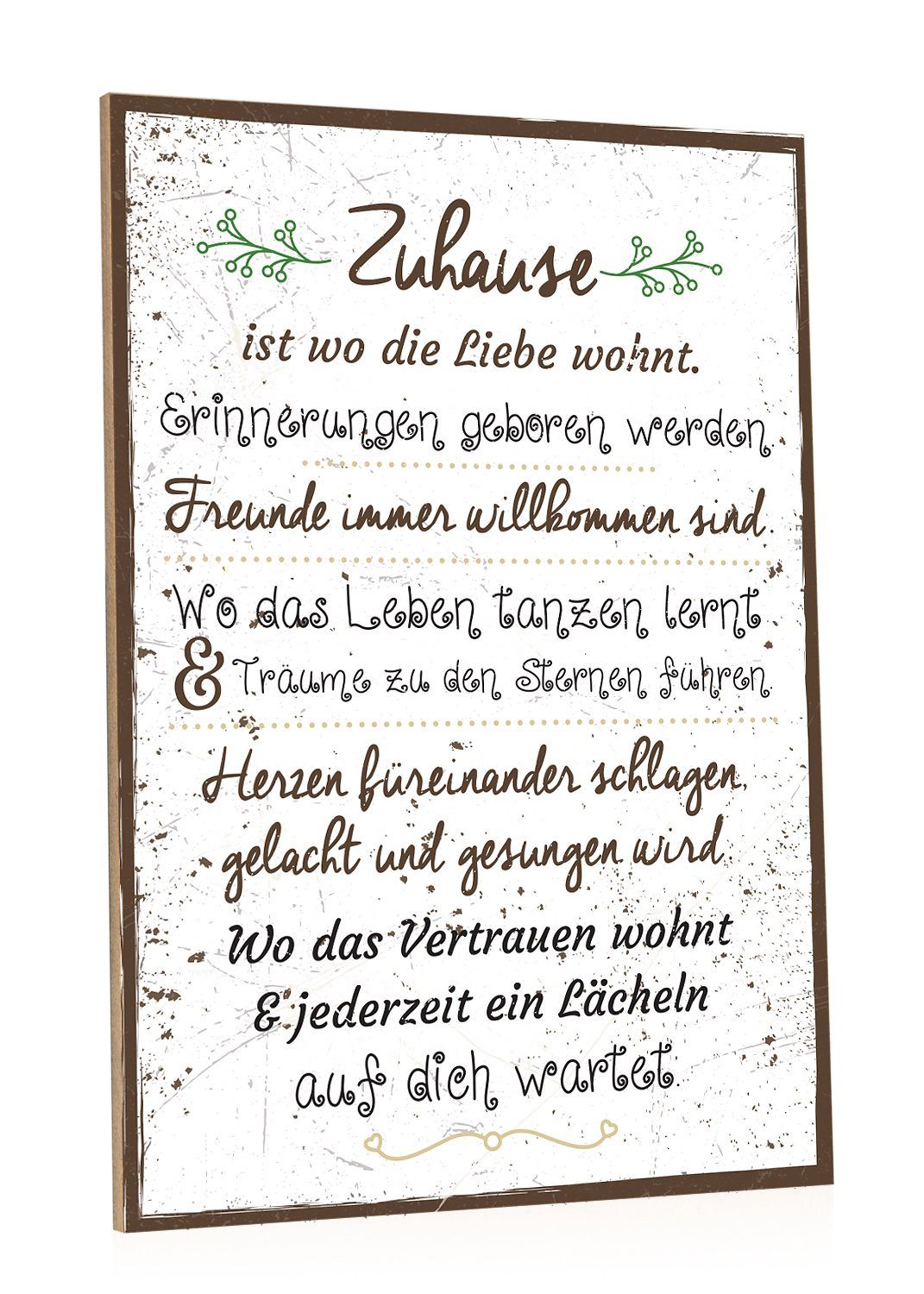 GRAVURZEILE Spruch im wo Liebe (1 die St), - - wohnt Holzbild für Freunde auf Zuhause Wandbild Vintage-Look ist Familie Holz, Partner, Kunstdrucke mit &