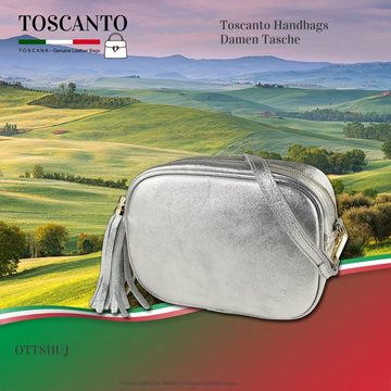 Toscanto Umhängetasche Toscanto Tasche silber metallic (Umhängetasche), Damen Umhängetasche Leder, silber metallic, Größe ca. 21cm