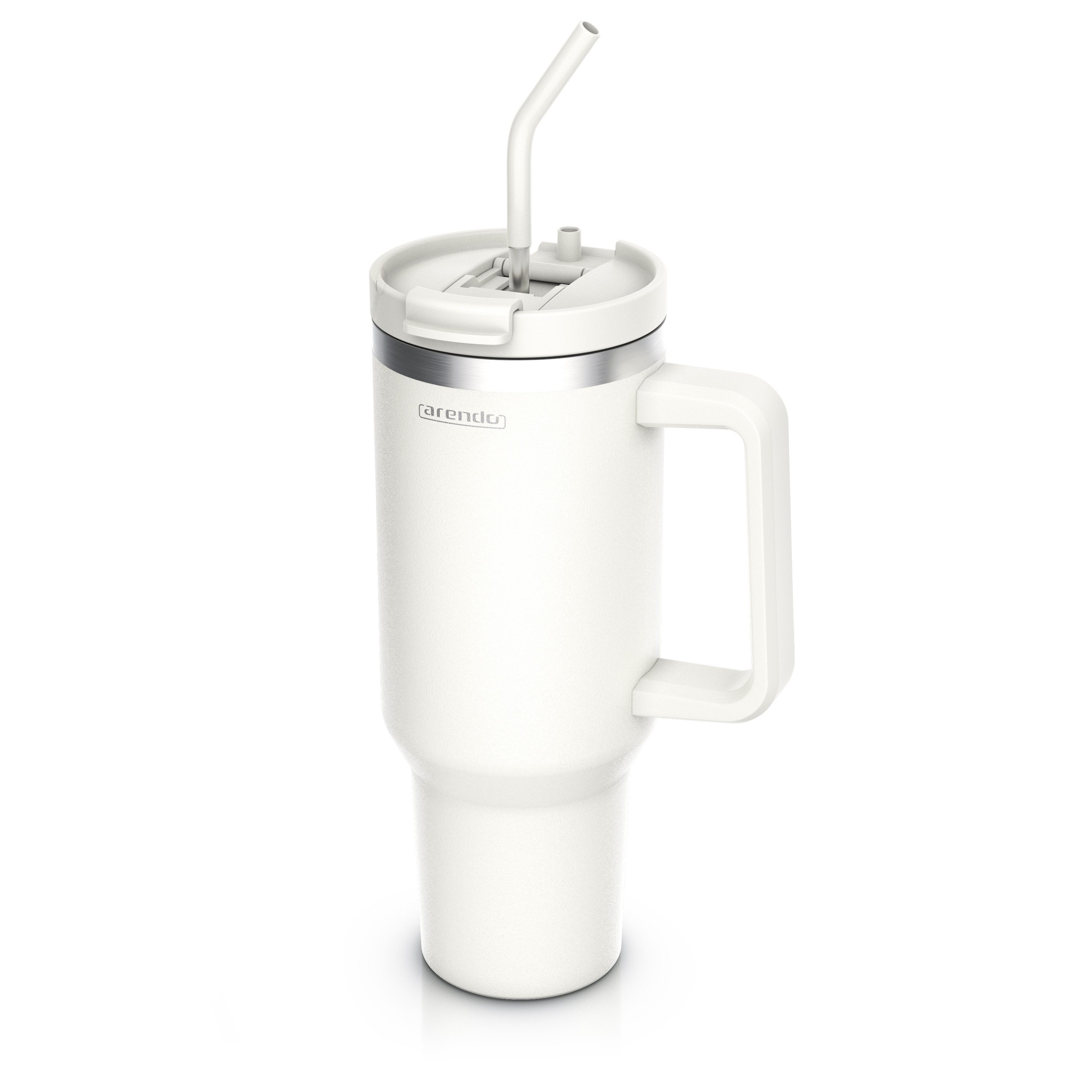 Arendo Thermobecher Tumbler 1200 ml, Becher mit Deckel, Henkel und Strohhalm, Thermal Mug, 4-tlg., Edelstahl, doppelwandig, Vakuumgehäuse aus Edelstahl, luftdichter Verschluss