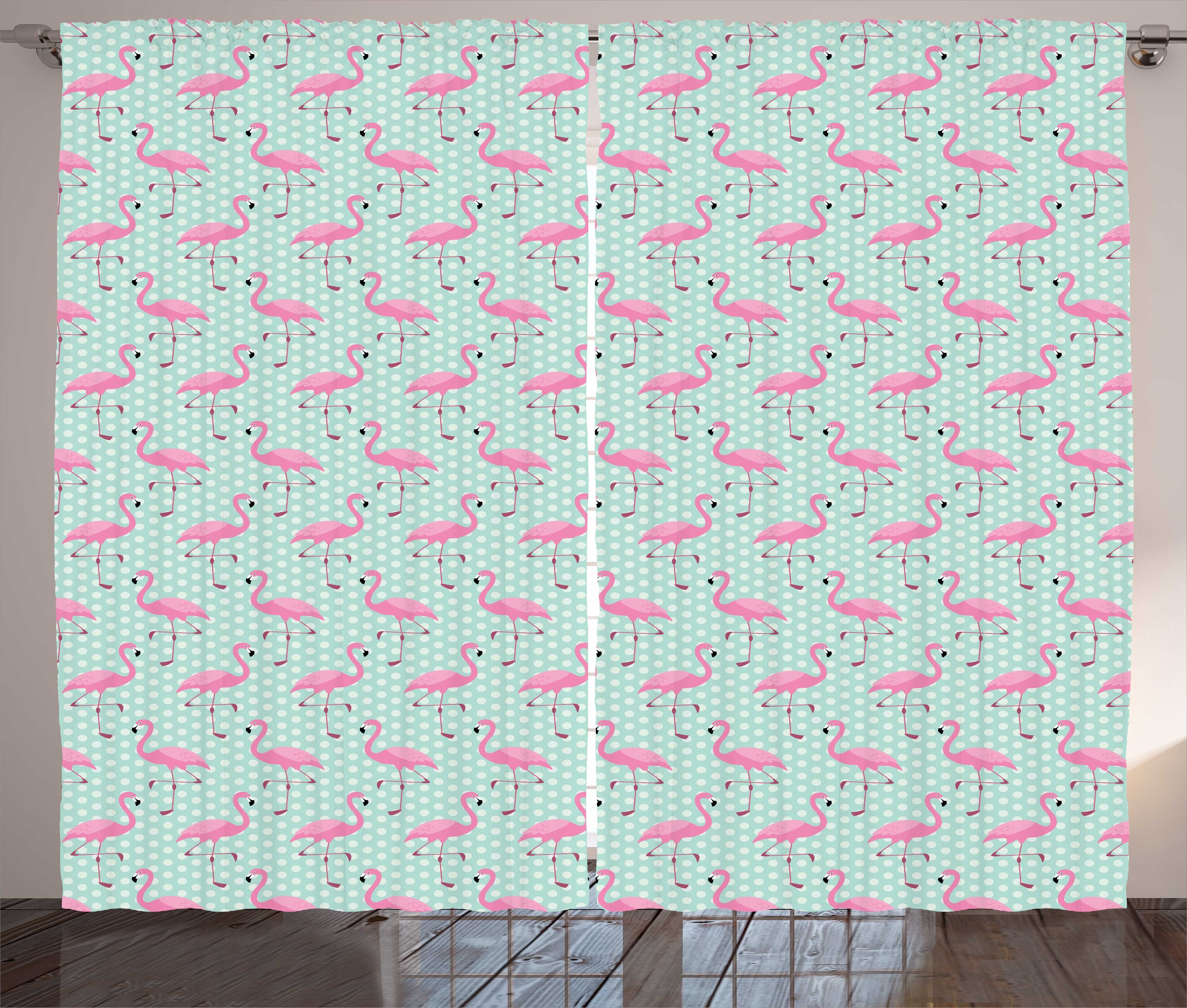 Vorhang und Flamingo Kräuselband Tupfen Vögel mit Schlafzimmer Schlaufen Abakuhaus, auf Haken, Pink Gardine