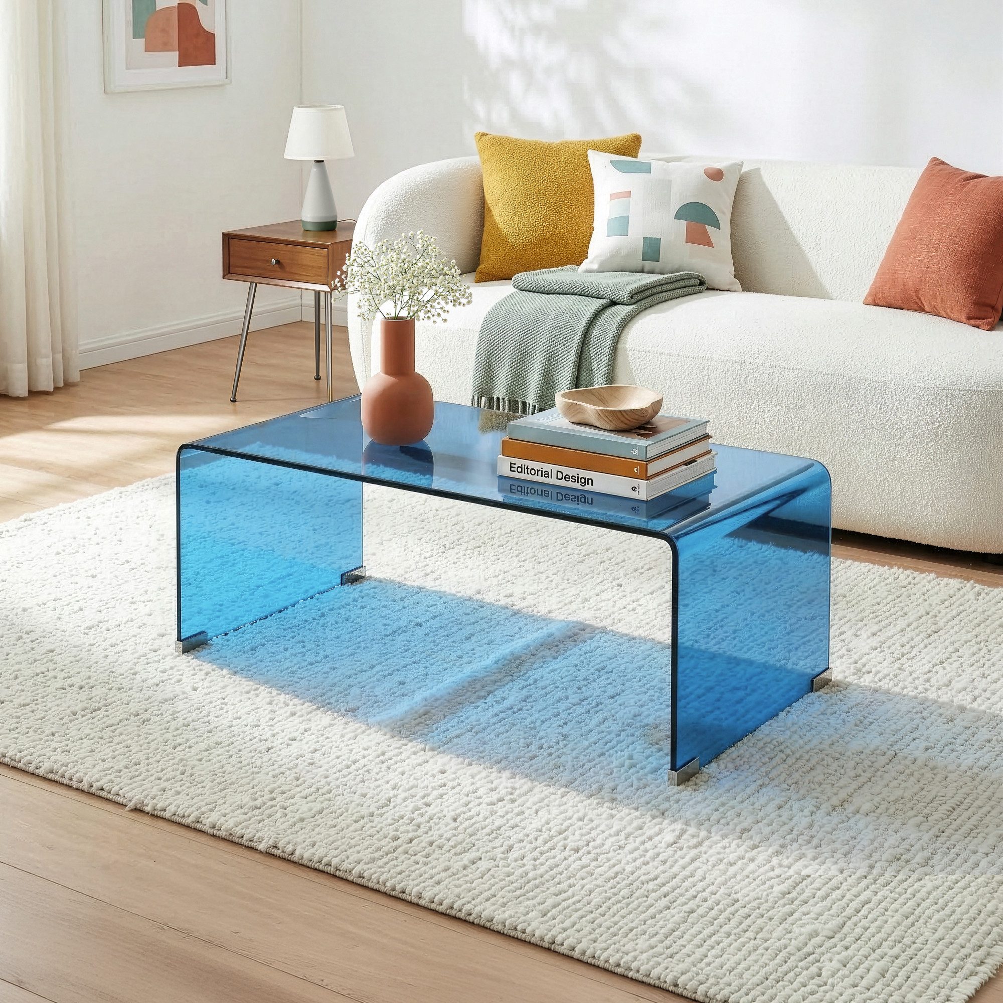 en.casa Couchtisch, »Väsas« 90 x 45 x 35 cm rechteckig gehärtetes Glas Blau