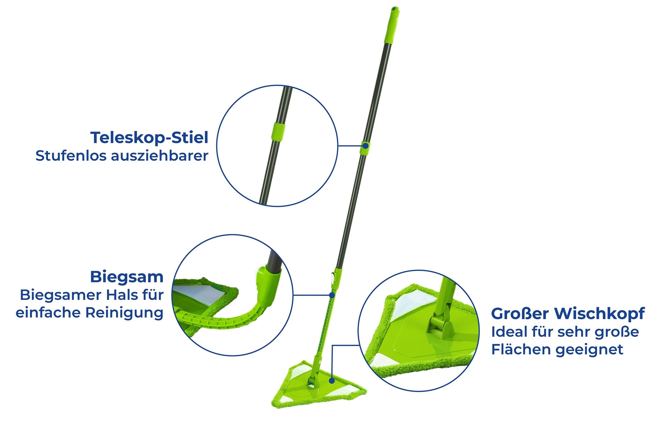Maximex Bodenwischer-Set Modell Triangel, (Set), flacher Wischmopp, Mikrofaser, zur Reinigung von Ecken & Nischen