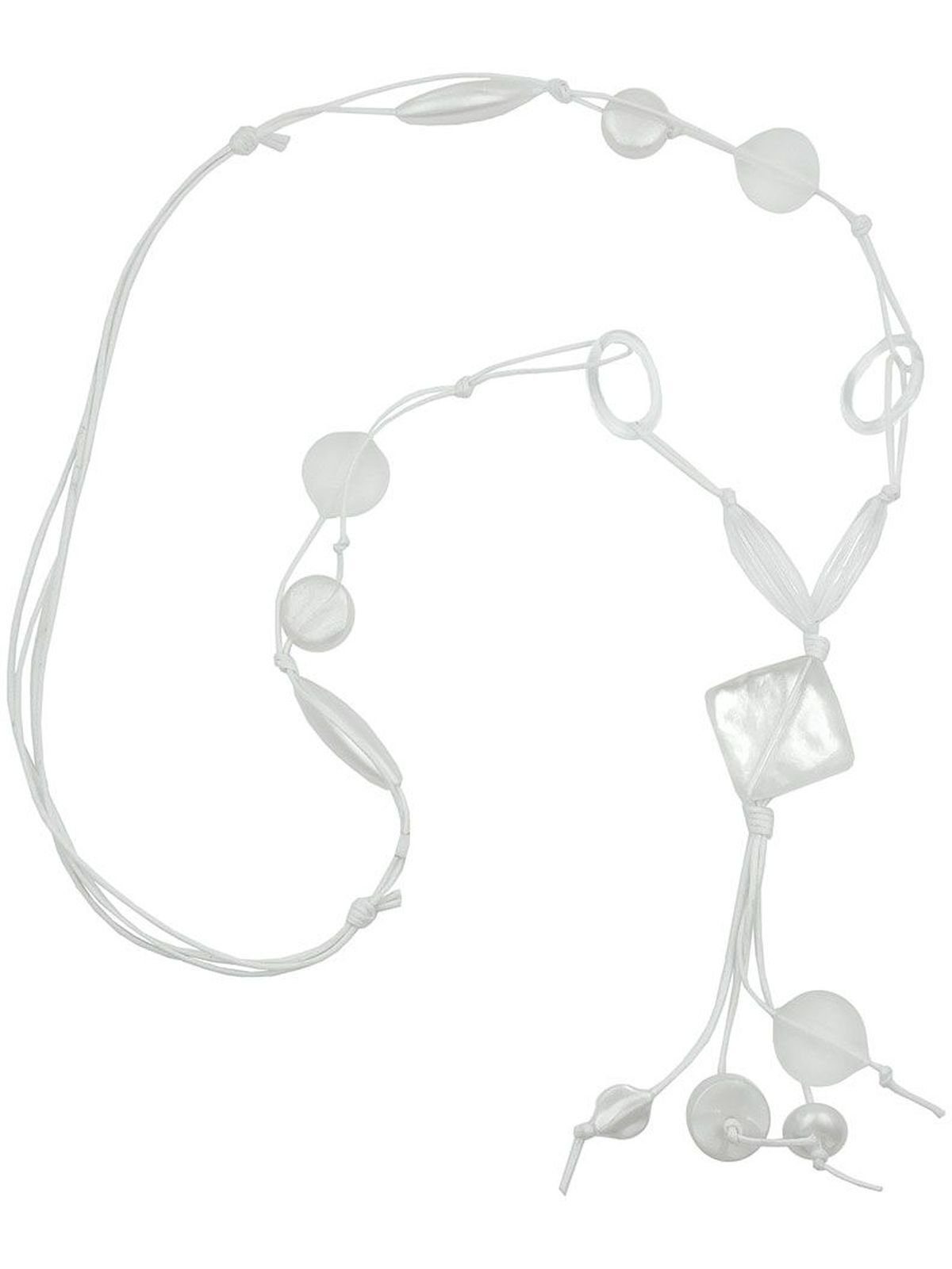 Gallay Perlenkette Y-Form Kunststoffperlen 90cm weiß (1-tlg) Kordel weiß Viereckperle
