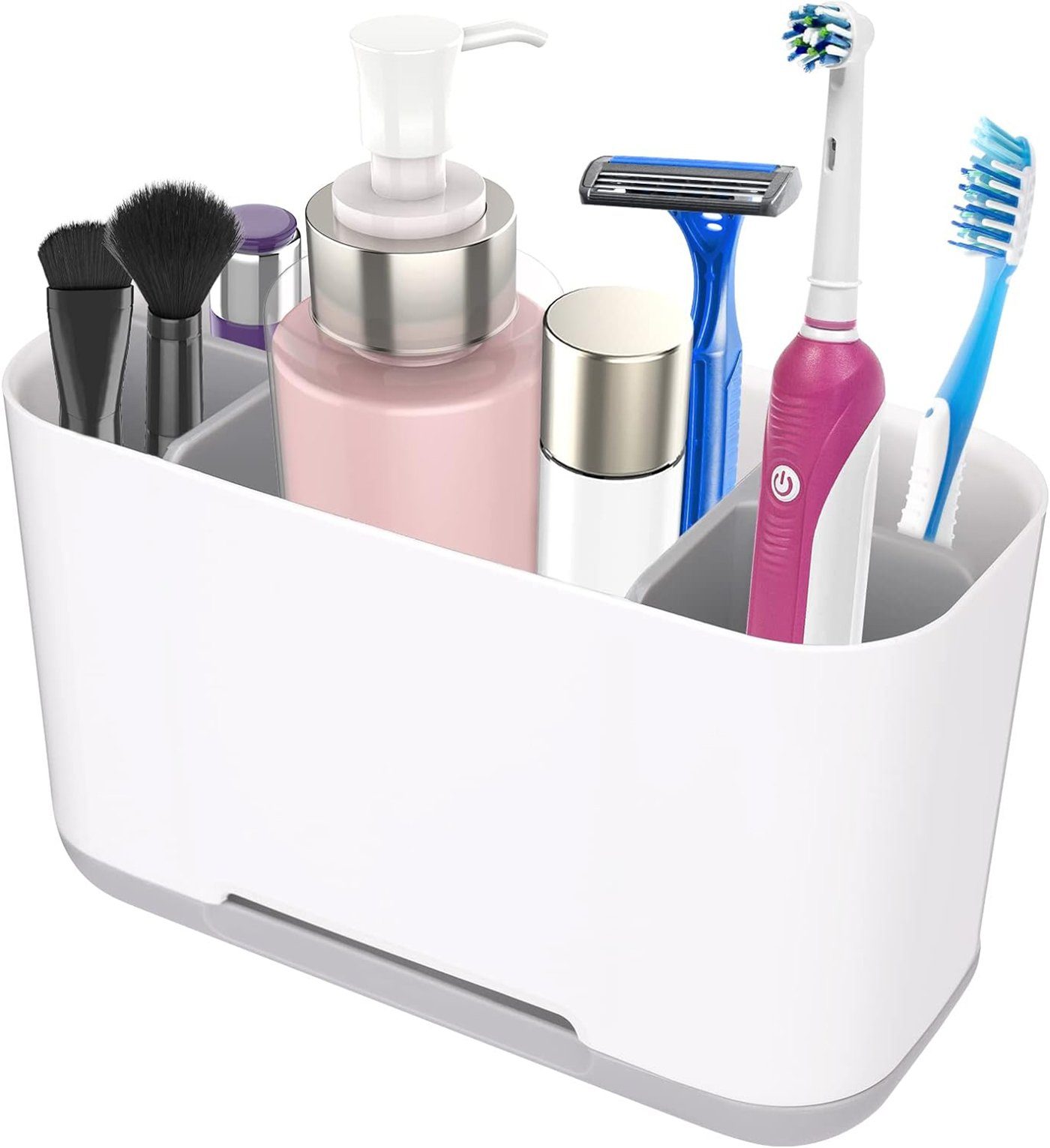 YYV Zahnbürstenhalter Zahnbürstenbehälter, Mit Rutschfestem Boden, (Badezimmer Zahnbürstenbehälter, 4 Zahnbürstenfächer+1 Aufbewahrungsschlitze, 1-St)