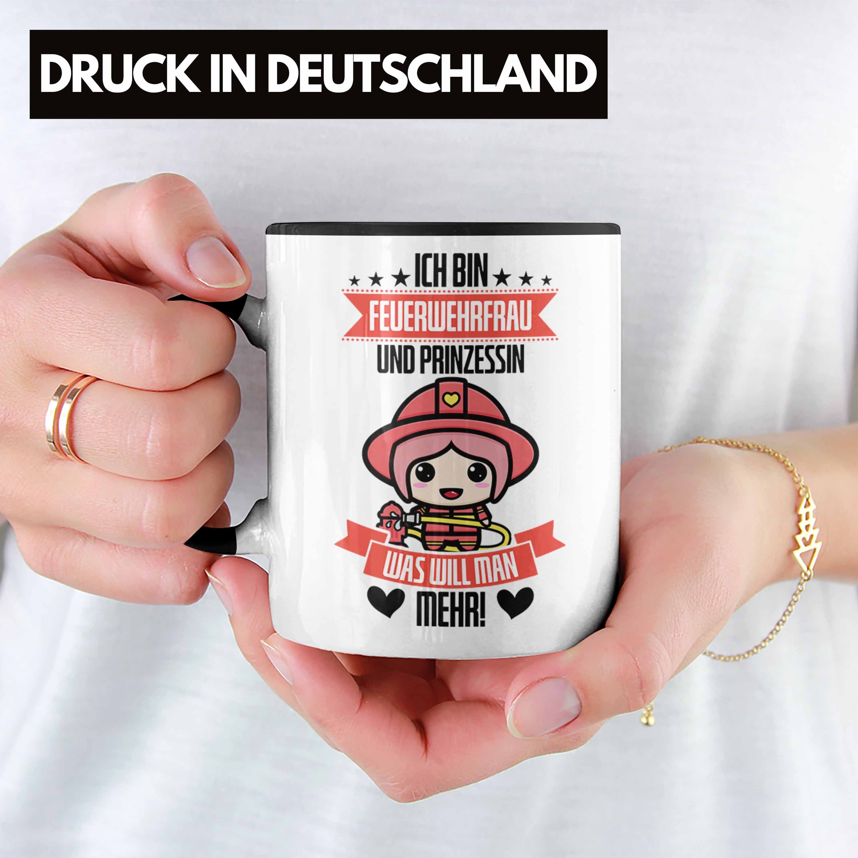 Trendation Tasse Lustige Frauen Feuerwehrfrau Schwarz Tasse Prinz für Feuerwehr Geschenk in der