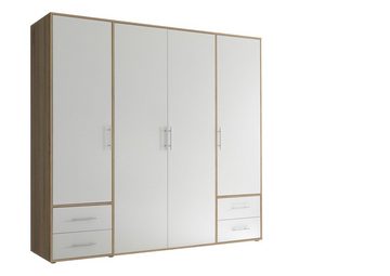 möbelando Kleiderschrank Valencia (BxHxT: 206x195x60 cm) in Sonoma Eiche / Weiß mit 4 Schubladen und 4 Türen
